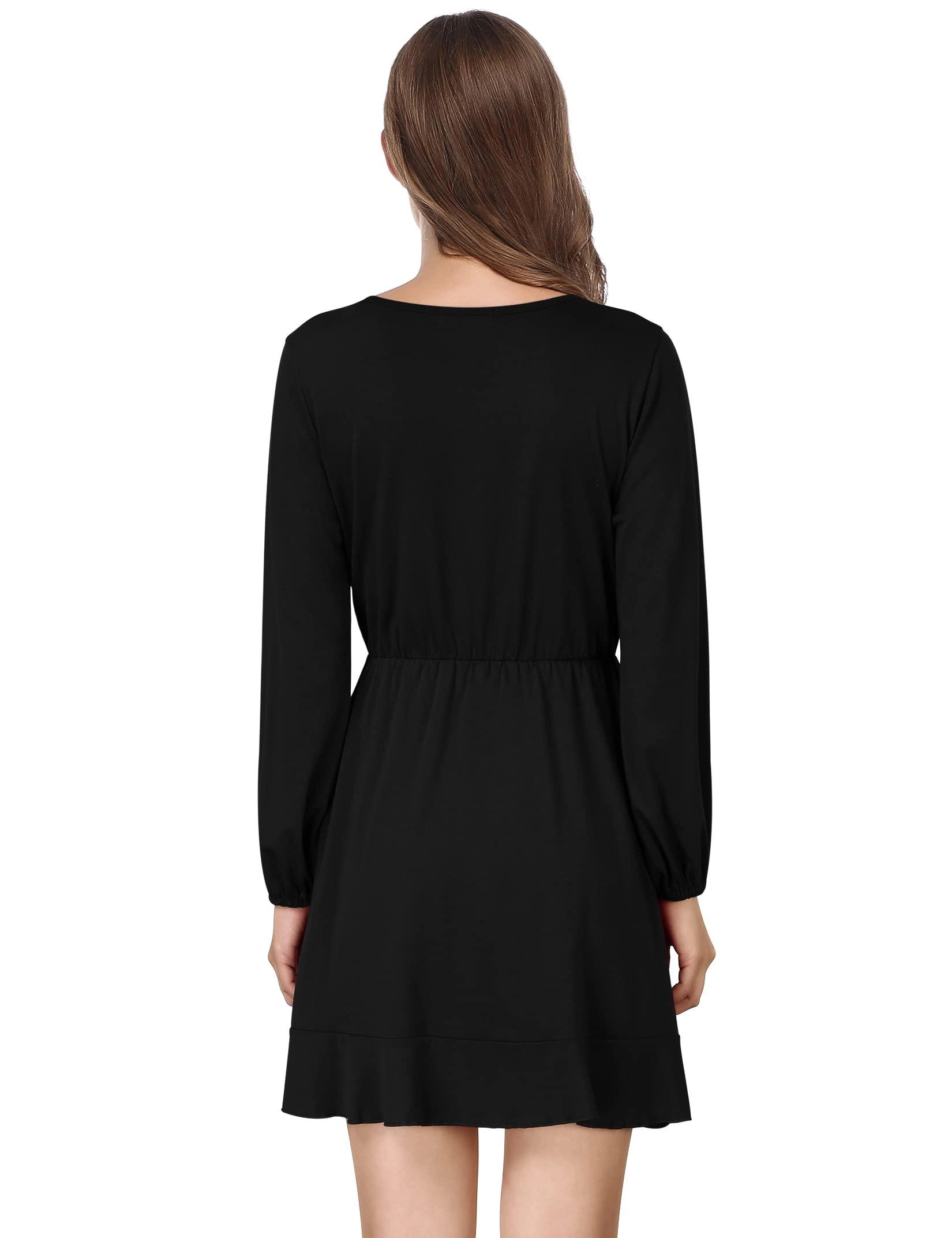 KOJOOIN Women's V-Neck A-line Lightweight Long Sleeve Casual Fall Dress Outfits