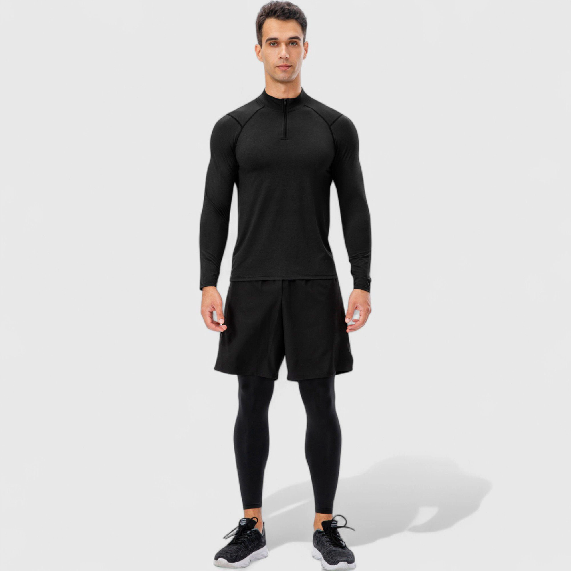 Anna-Kaci Men's Long Sleeve Quarter-Zip Top with Athletic Fit and Raglan Sleeves for Training or Casual Wear