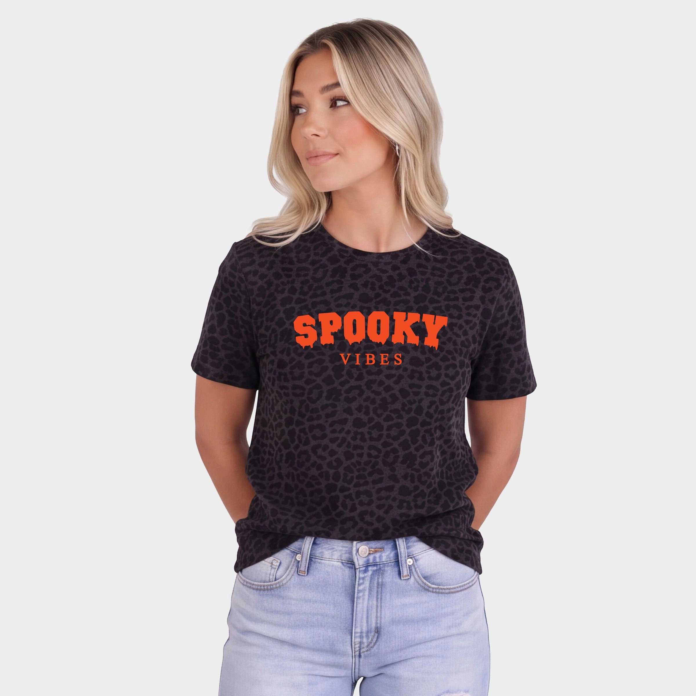 Simply Sage Market - Women's Leopard Print Tee Spooky Vibes Puff