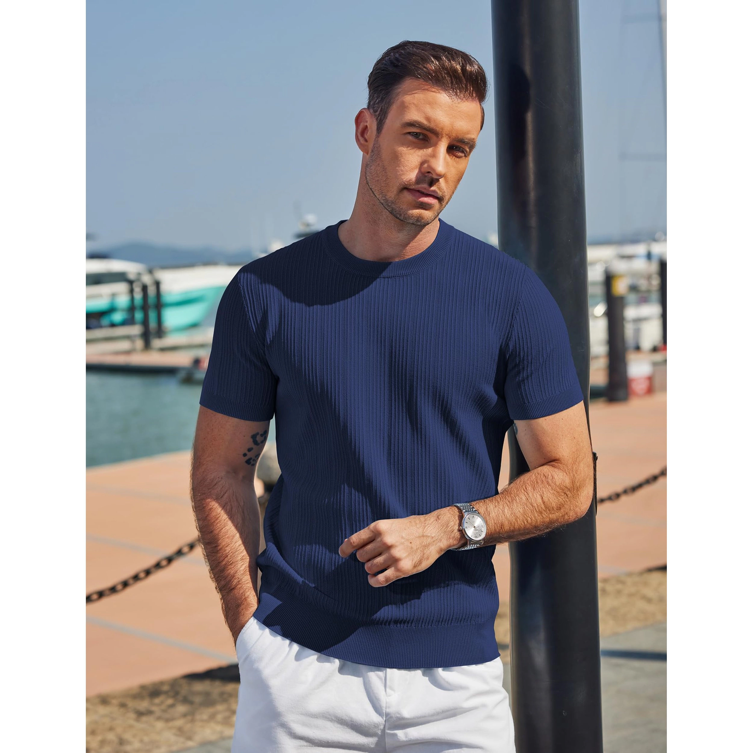 COOFANDY Men's Regular Fit Ribbed Knit Short Sleeve Crew Neck T-Shirt