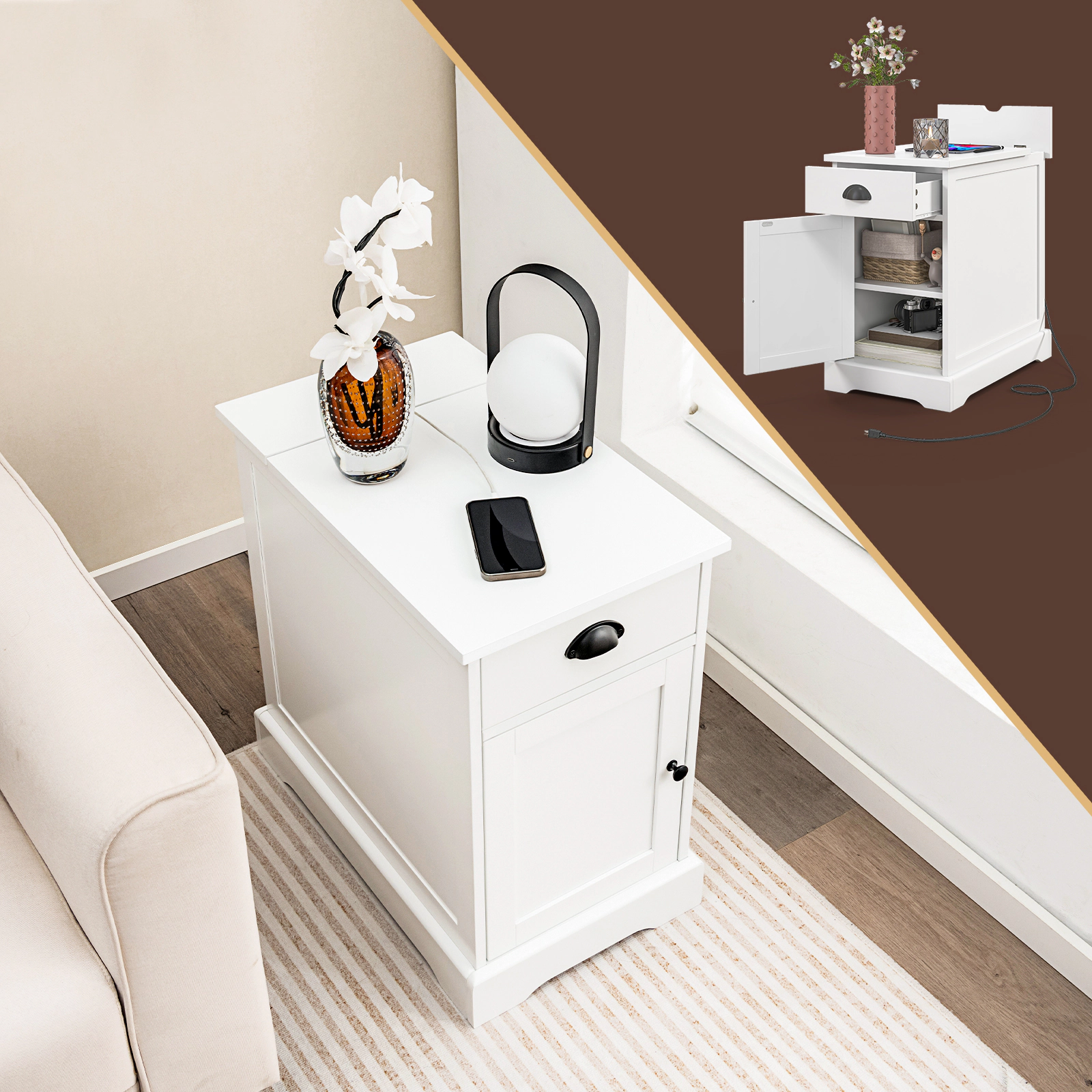 LJG End Table with Charging Station and Flip Top
