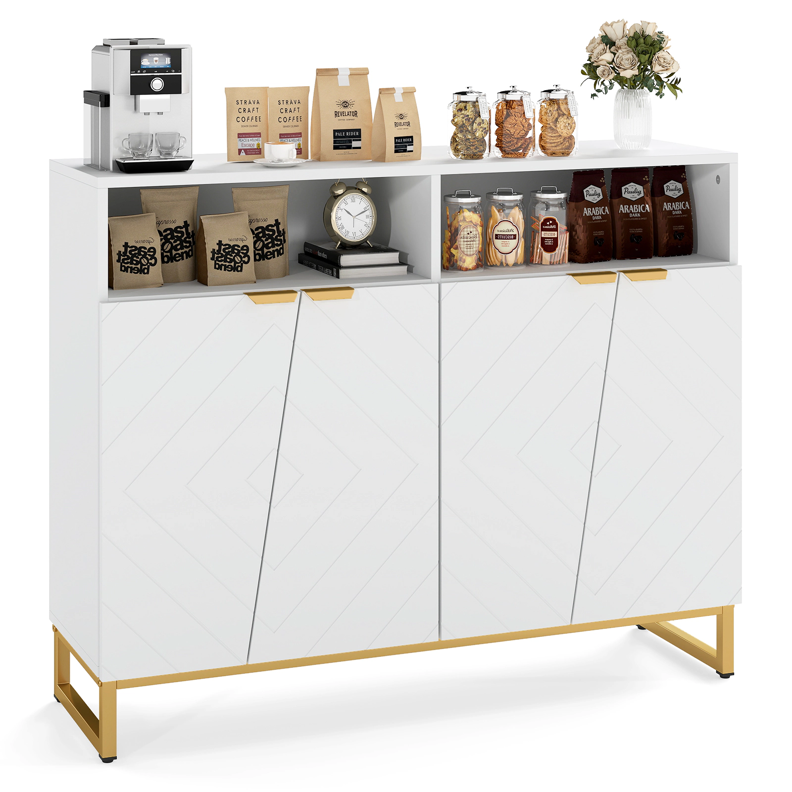 Glintex 40-Inch Sideboard with 4 Doors and 220-Lb Countertop, White
