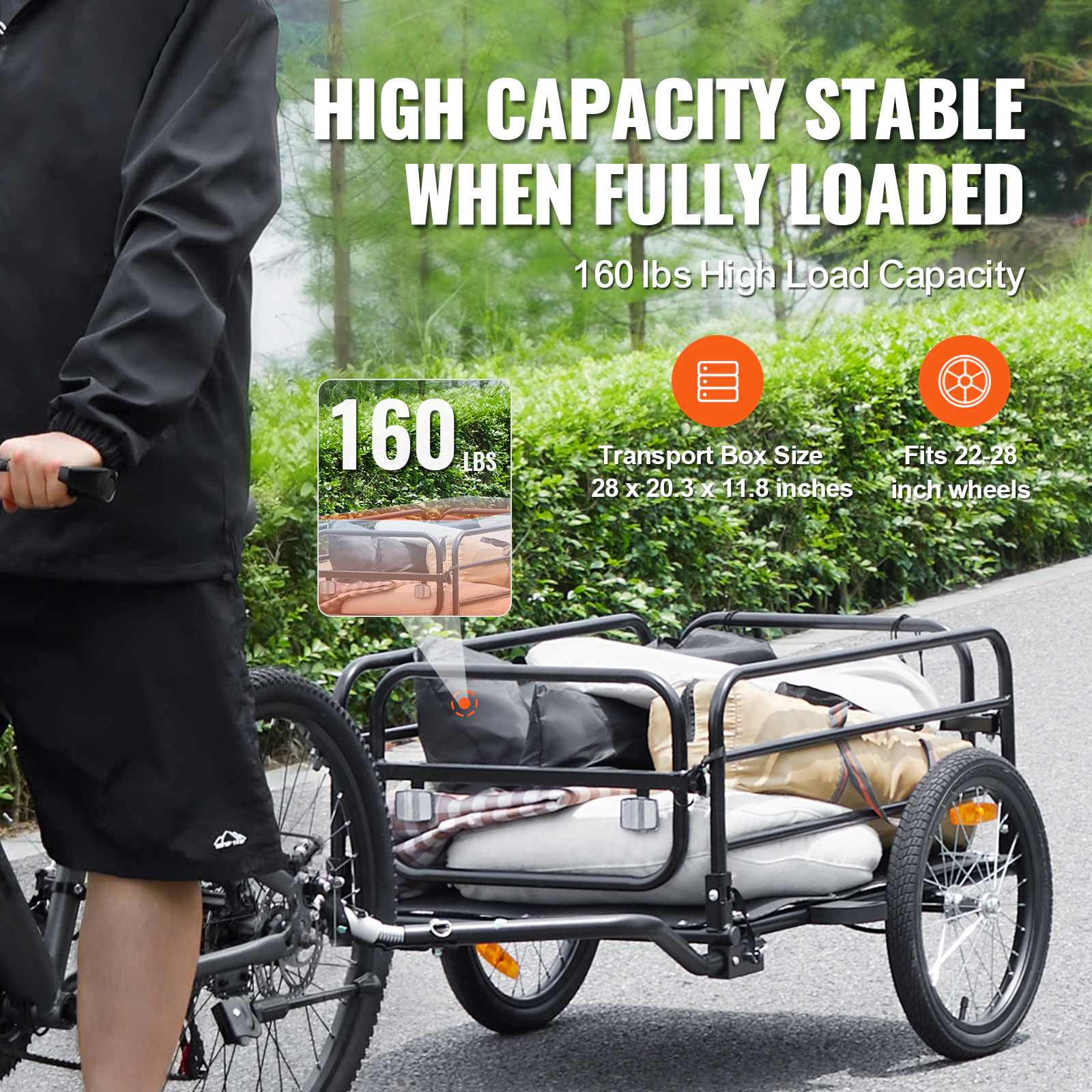 HONGGE Bike Cargo Trailer Capacity Heavy-Duty Bicycle Wagon Cart Foldable Compact Storage with Universal Hitch Bike