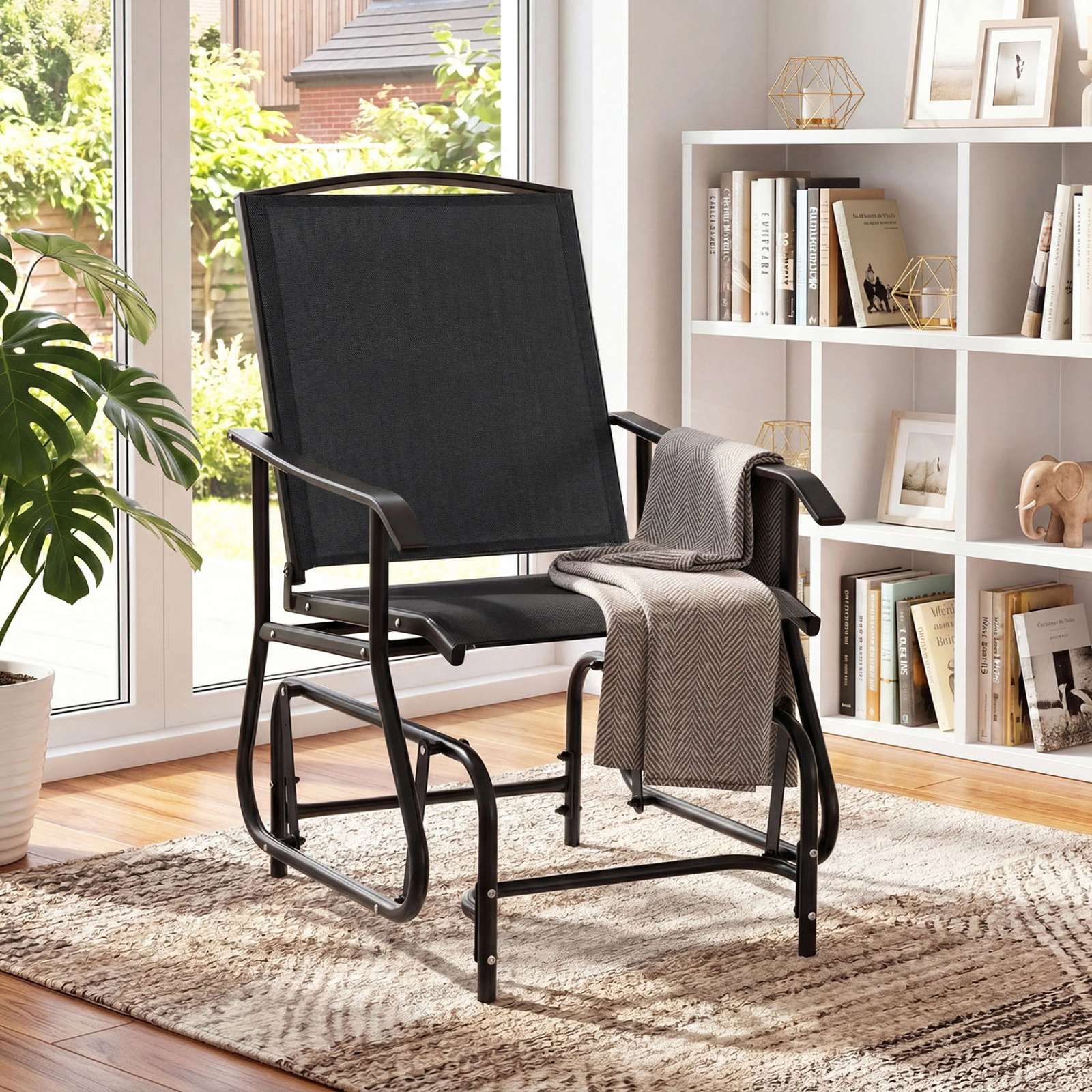 SUGIFT Metal Frame Inclined Backrest and Armrests Outdoor Glider Chair