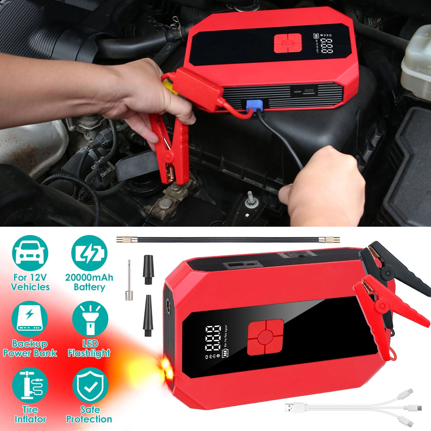 GBruno 1500A Jump Starter With Air Compressor