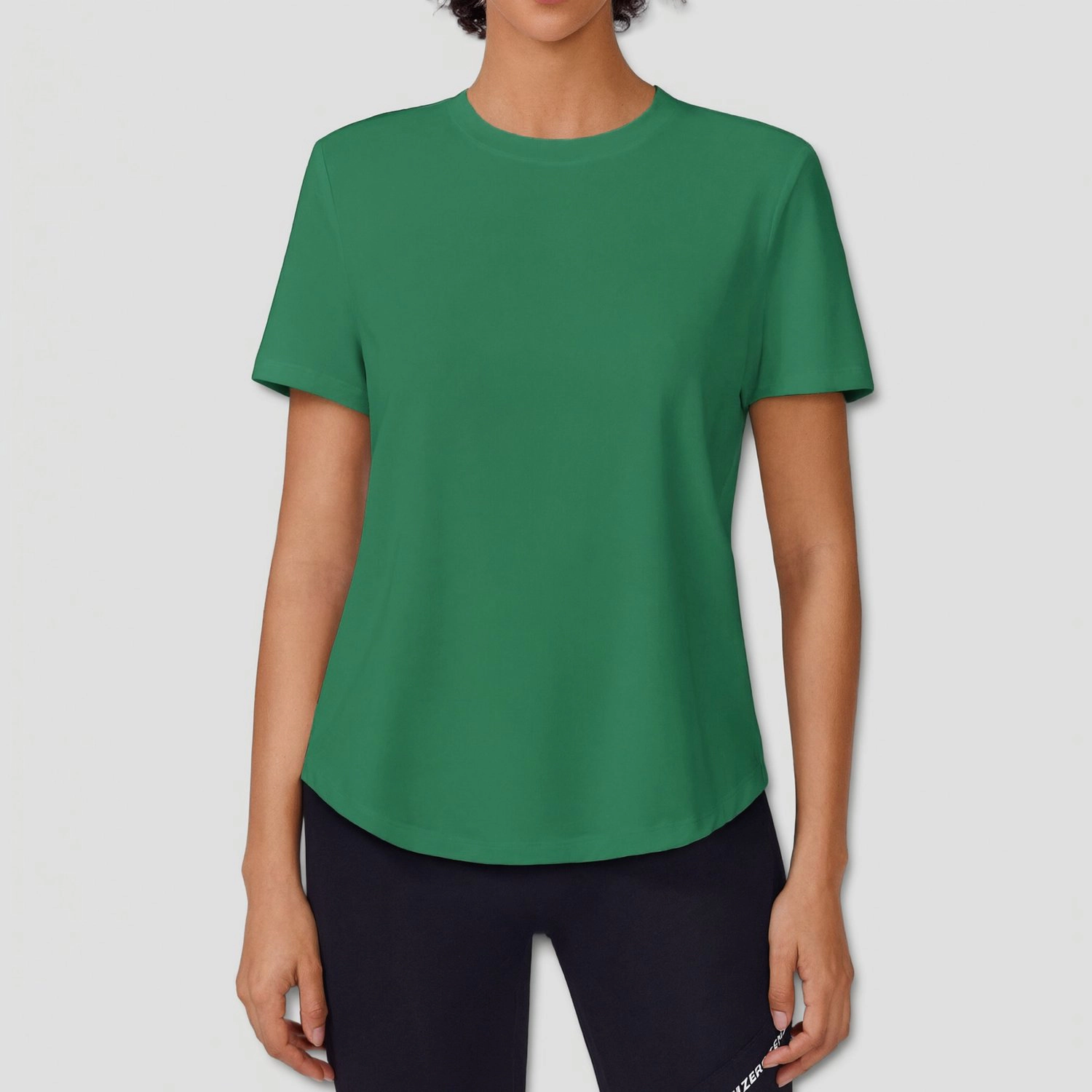 Pinspark Womens Classic Crew Neck Short Sleeve T-Shirts Solid Curved Hem Casual Tees