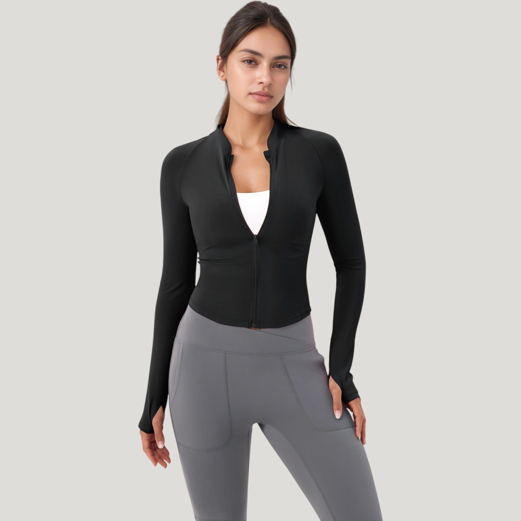 Anna-Kaci Women's Long Sleeve Zip Front Activewear Jacket with Streamlined Fit and Lightweight Performance Fabric