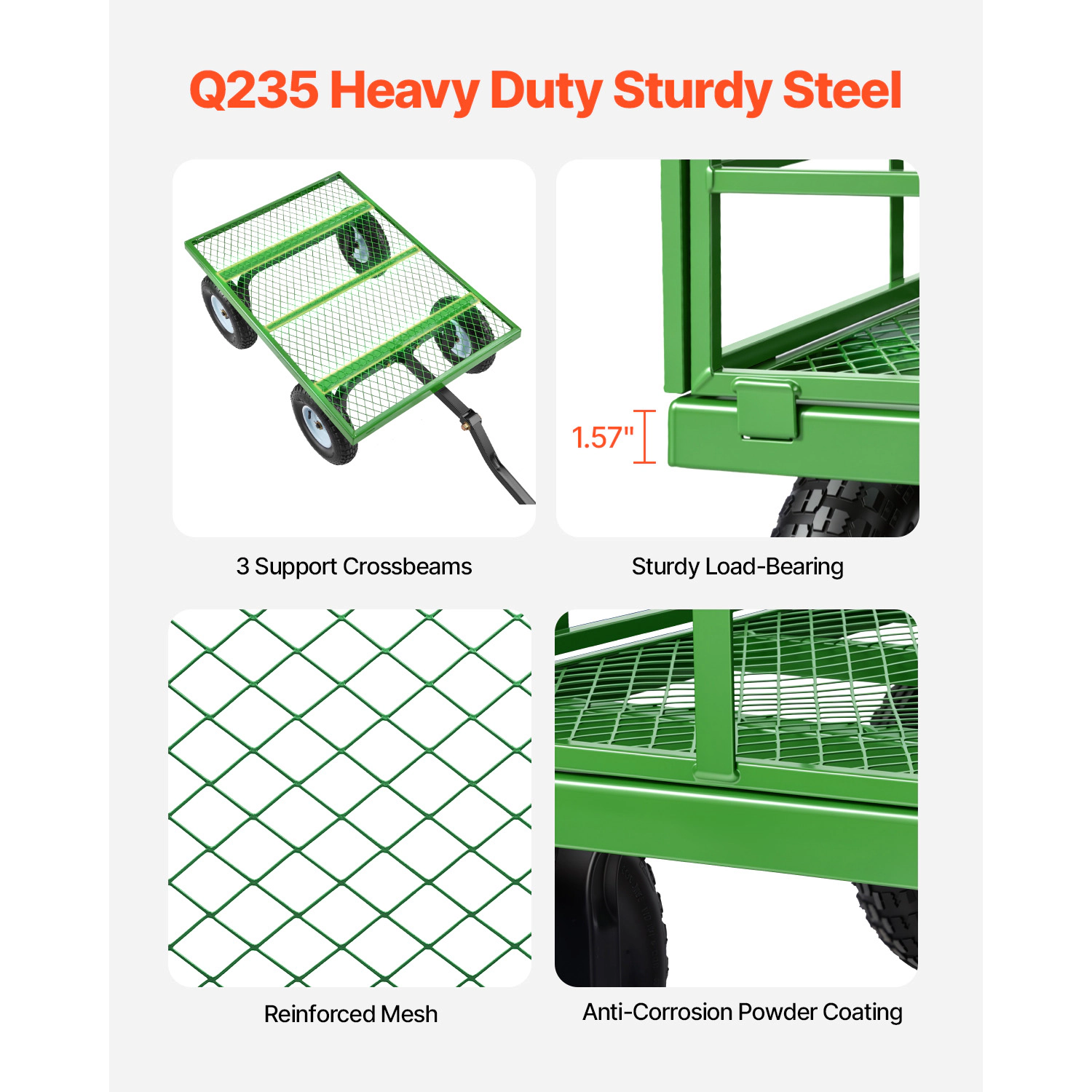 HONGGE Steel Garden Cart Heavy Duty Pullable Wagon Yard 2 1 Outdoor Metal Utility Trailer
