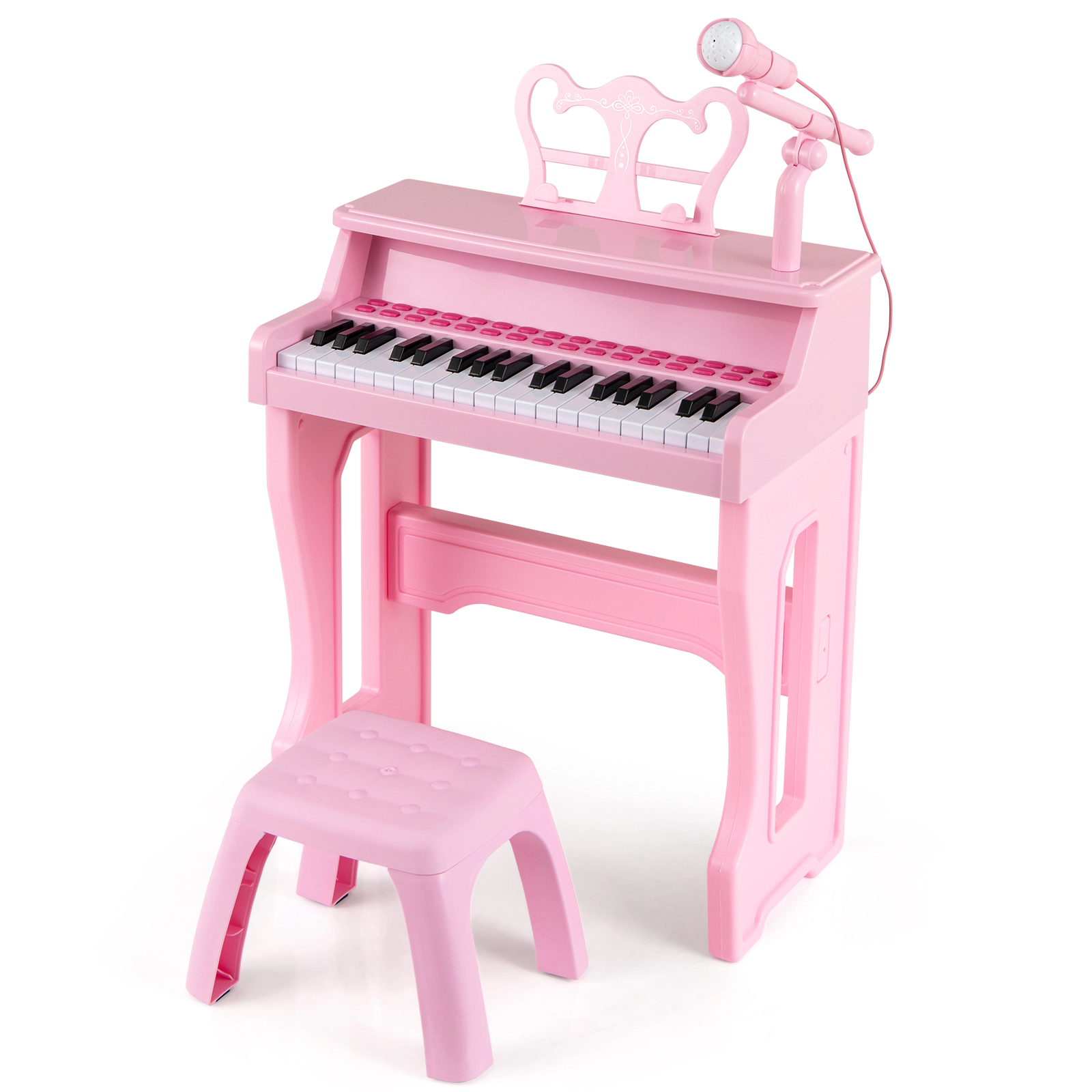 SUGIFT Kids Pink 37-Key Toy Piano Keyboard with Microphone and Stool 15.8-in W 8.9-in D 23.5-in H Ages 3+