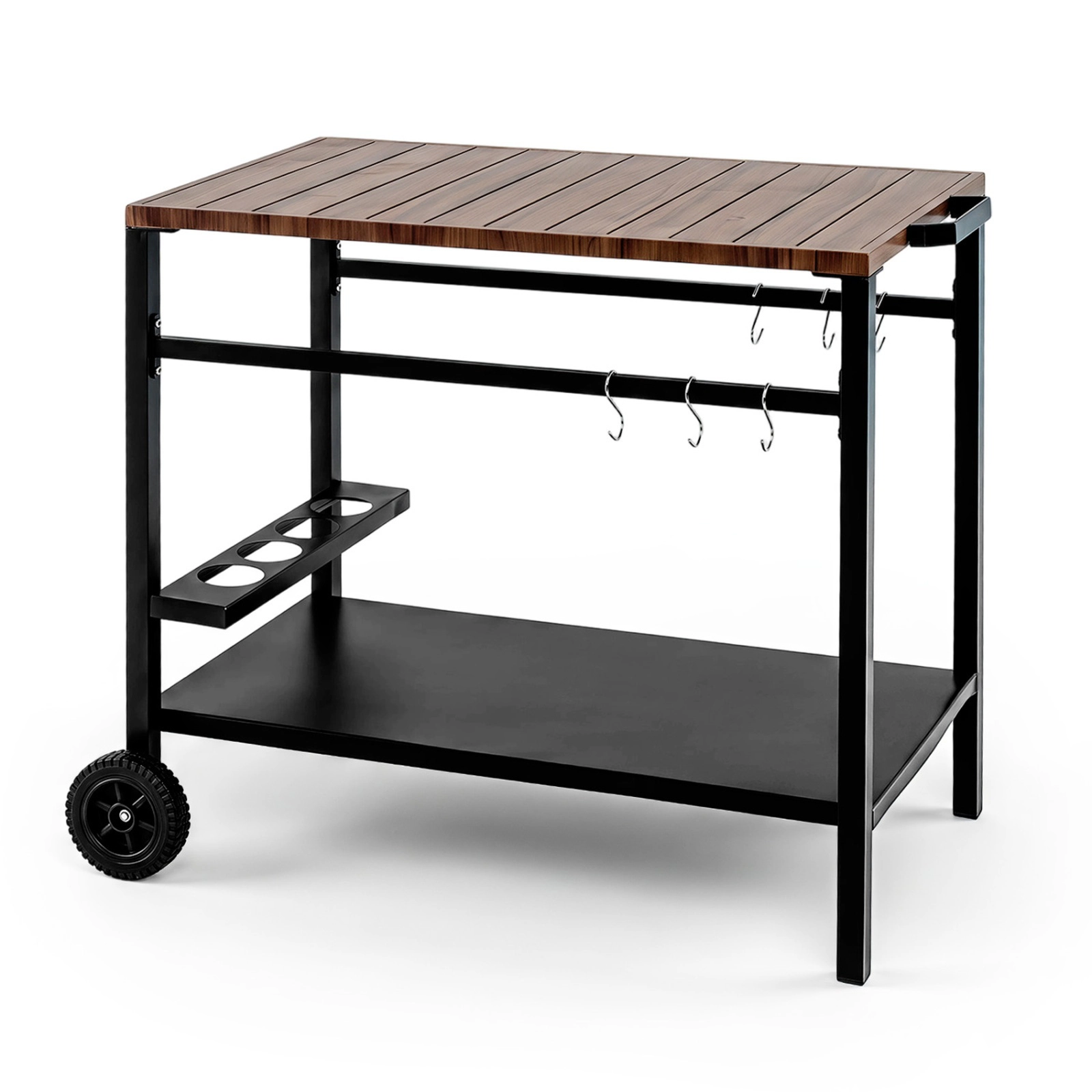 SUGIFT Outdoor Rolling Grill Cart with Spice Rack and Hooks BBQ Prep Table for Patio Garden Backyard