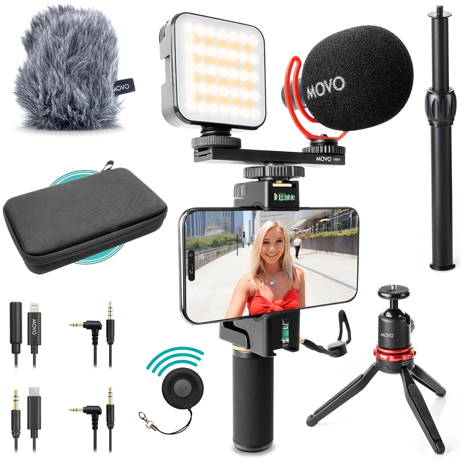 Movo iVlogger-PRO Wireless Vlogging Kit for iPhone/Android - YouTube Starter Kit with Wireless Microphone and LED Light