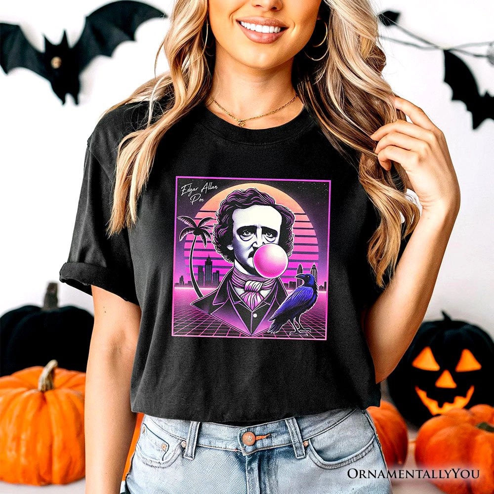 OrnamentallyYou Unisex Synthwave 80's Edgar Allan Poe Horror Halloween T-Shirt