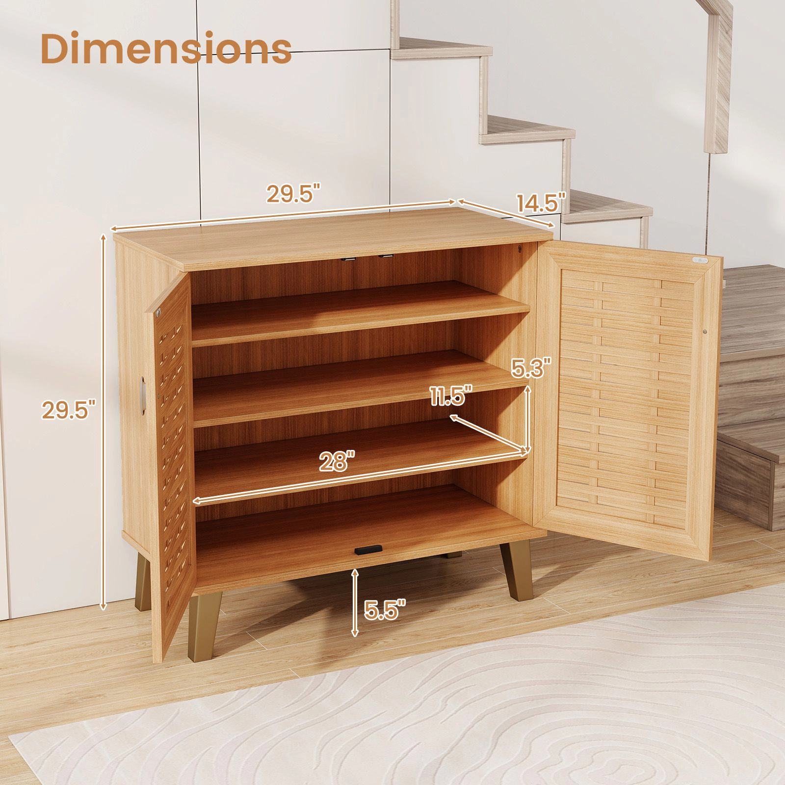 SlickBlue Modern Shoe Organizer Cabinet with Woven Doors and Storage Shelves