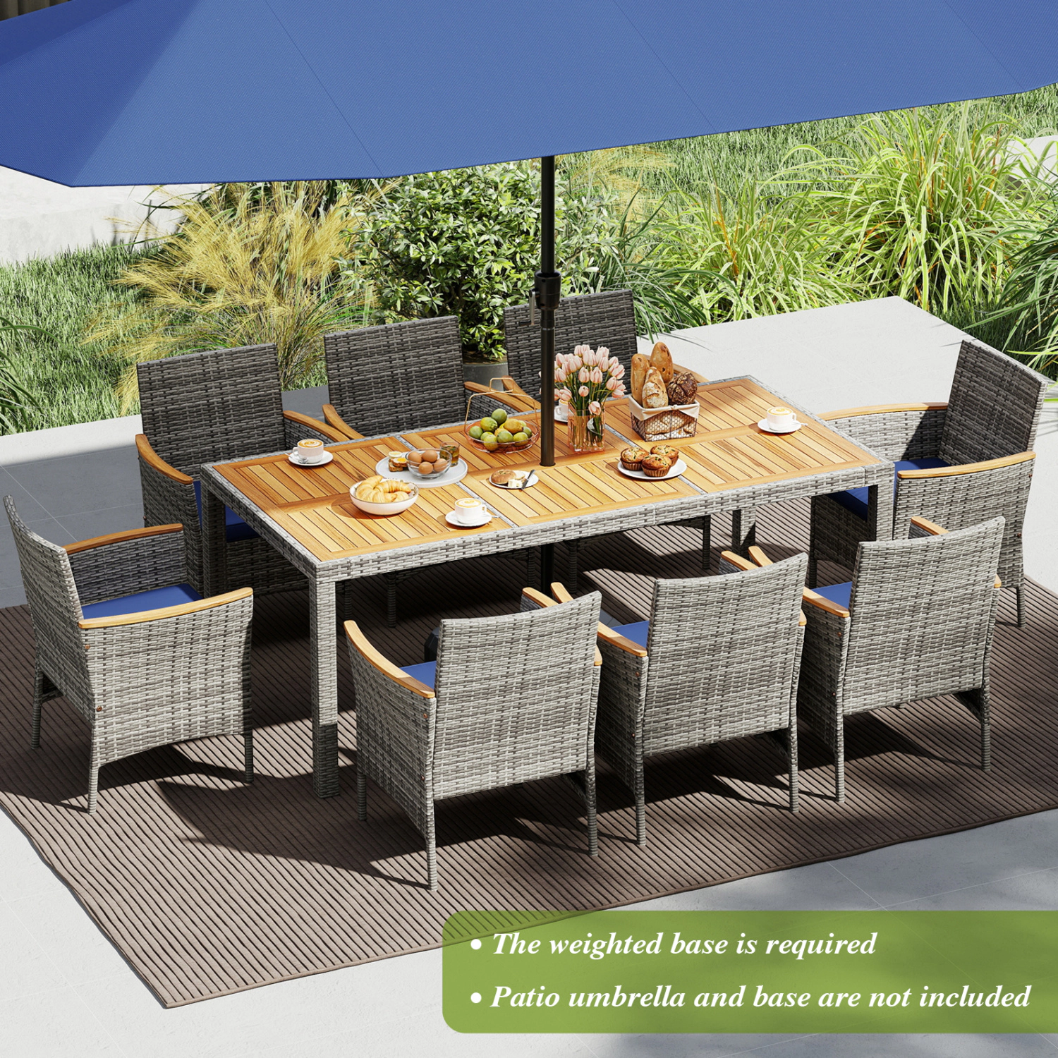 LJG 9 Pieces Patio PE Wicker Dining Set for Deck Garden and Yard