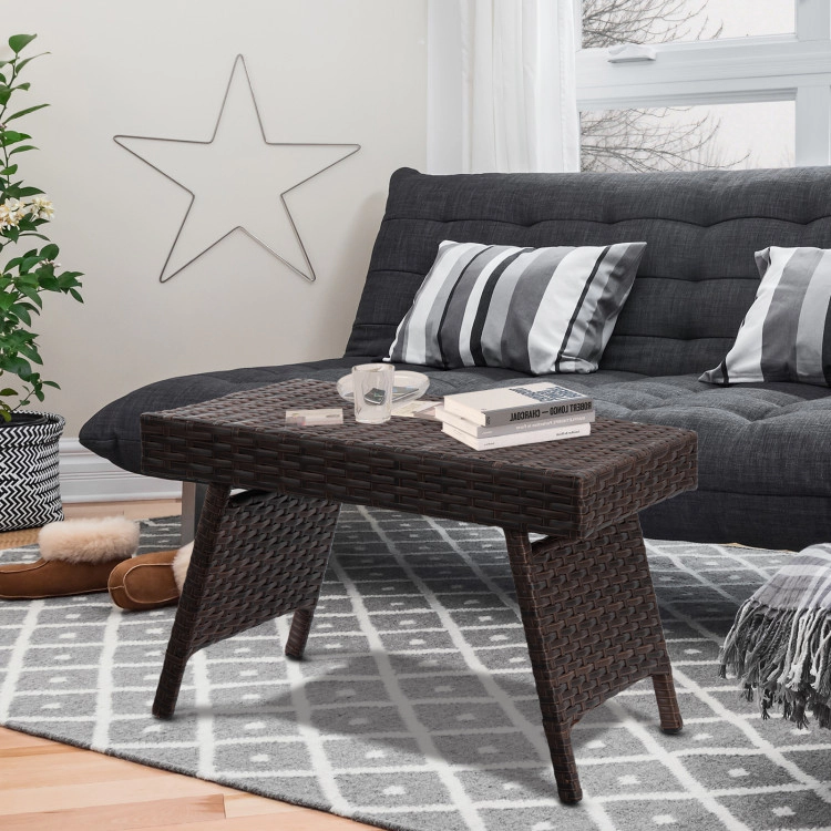 Hivvago Folding Pe Rattan Side Coffee Table Patio Garden Furniture