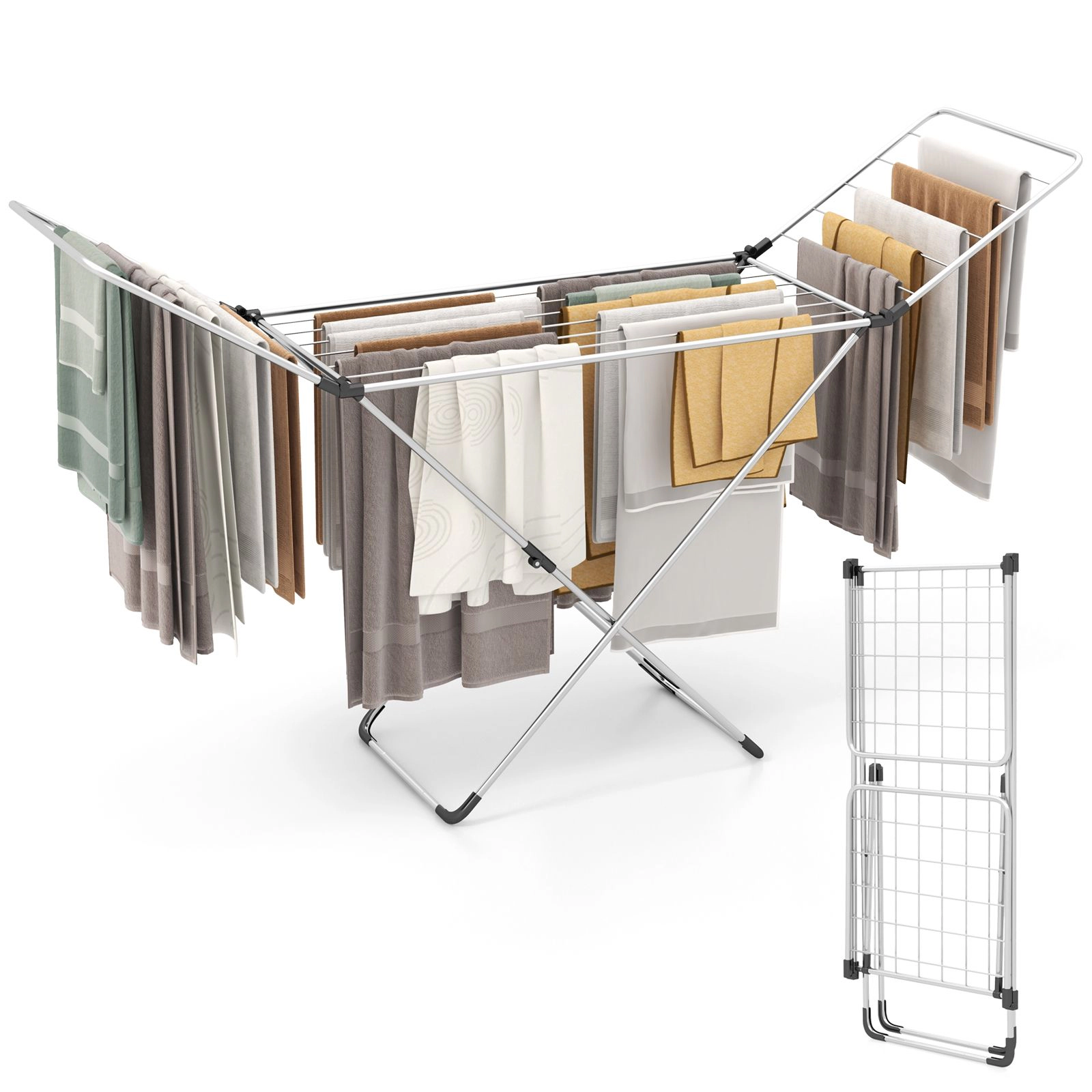 SlickBlue Aluminum Folding Clothes Drying Rack with Adjustable Wings