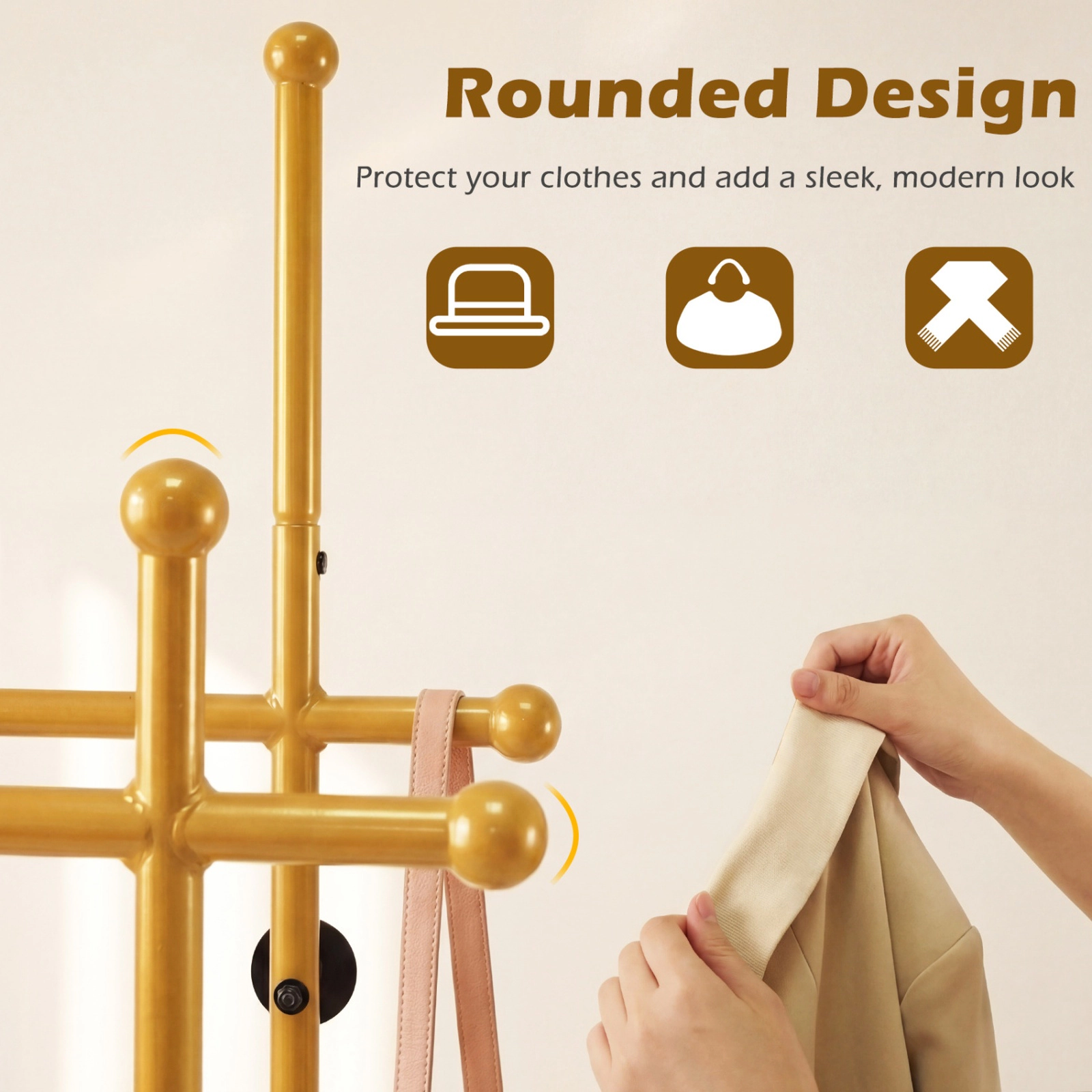SUGIFT Double Rods Garment Rack with Side Hooks and Bottom Shelf 22-lb Rod Capacity 44-lb Shelf Capacity Gold and Black