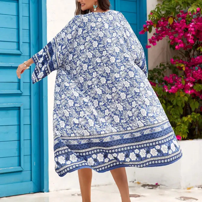 Youzey Italian Blue Floral Women's Swim Cover-Up Robe