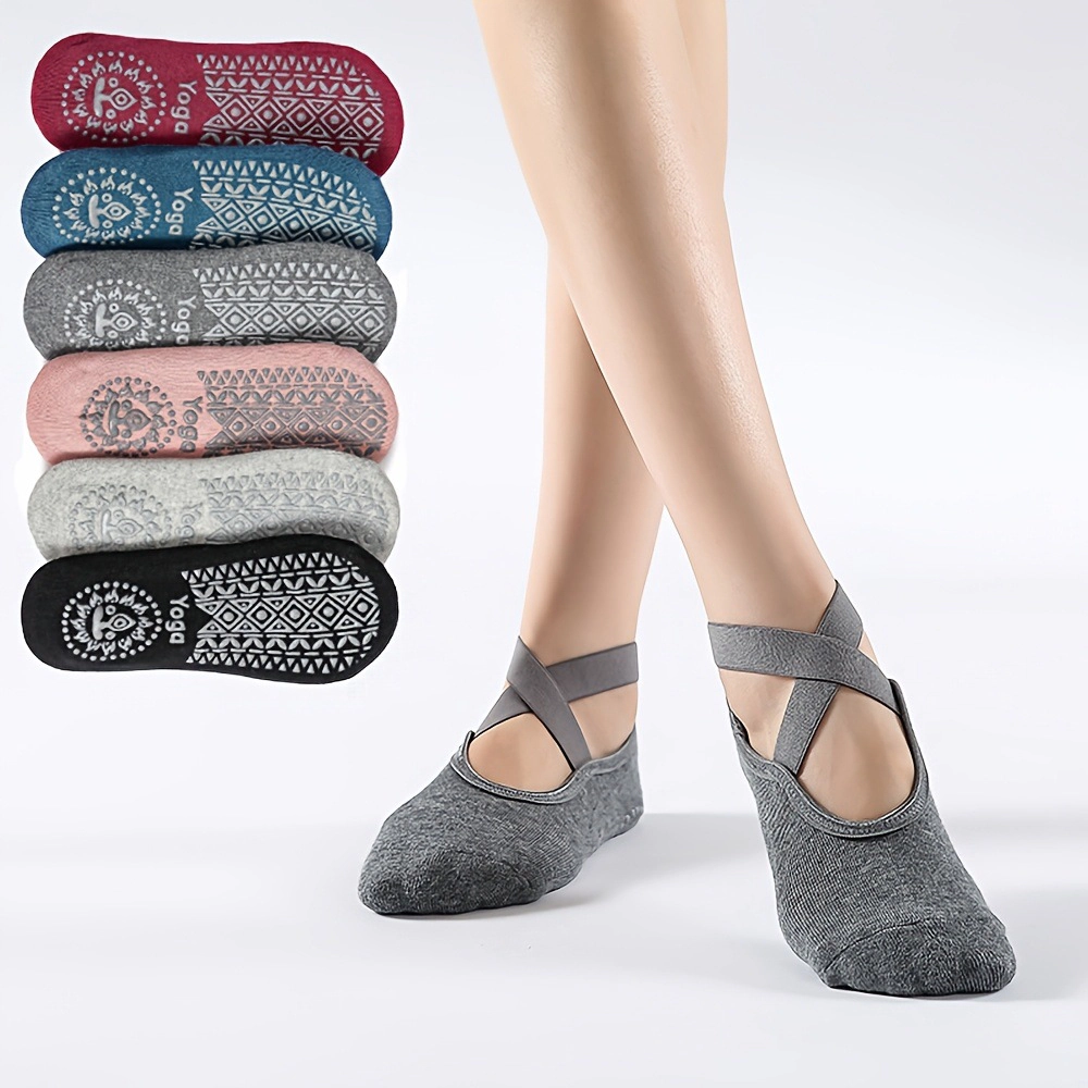 Wardrobe Whimsy 6 Pairs Women's Grip Yoga Socks with Non-Slip Grippers