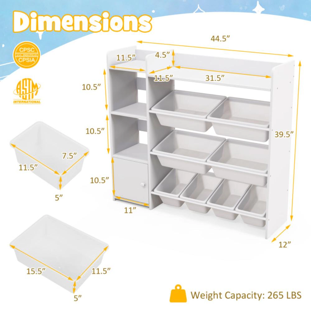 Hivvago 4-Tier Kids Toy Storage Organizer Bookshelf and Toy Storage Rack with Door-White