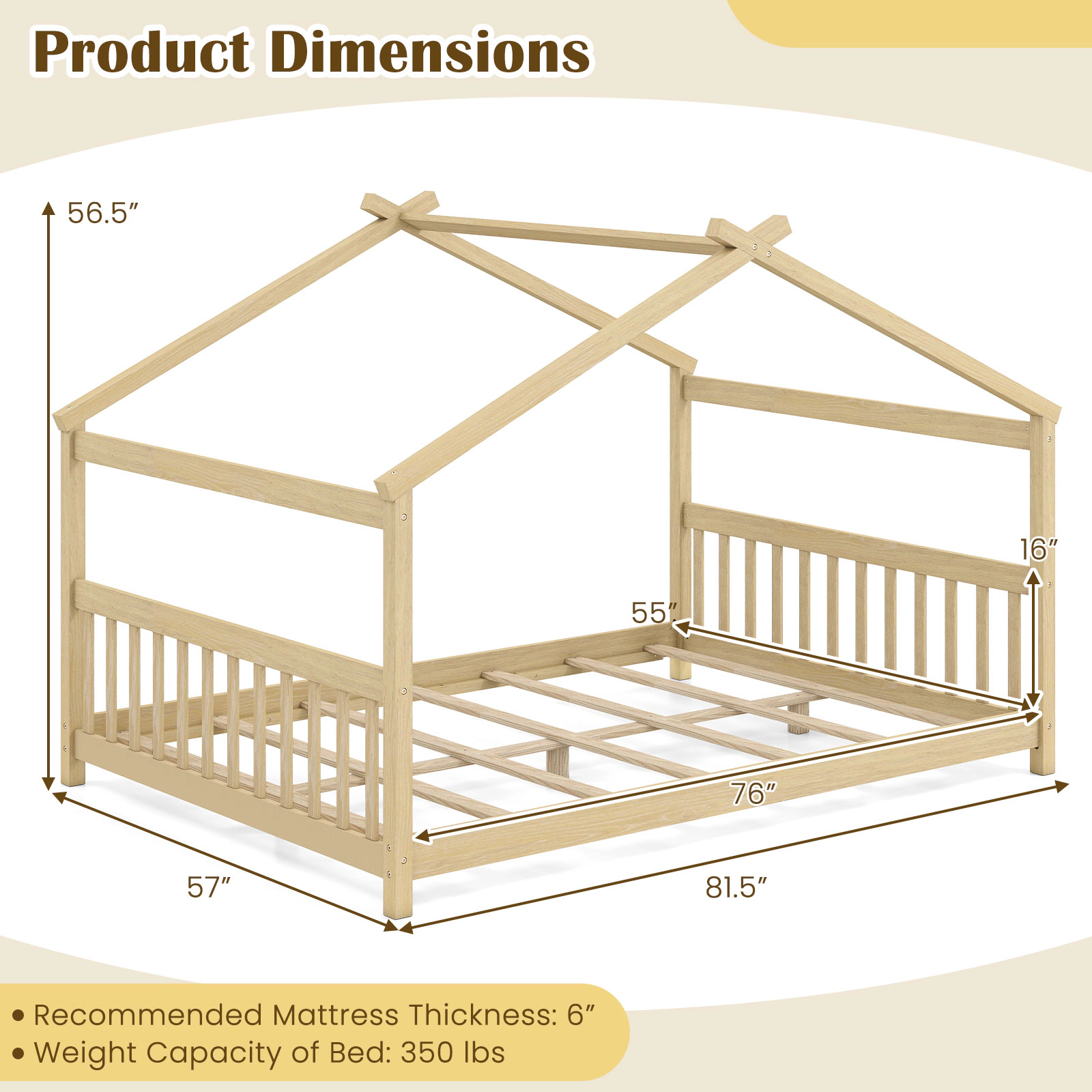 LJG Full House Bed Montessori Floor with Headboard