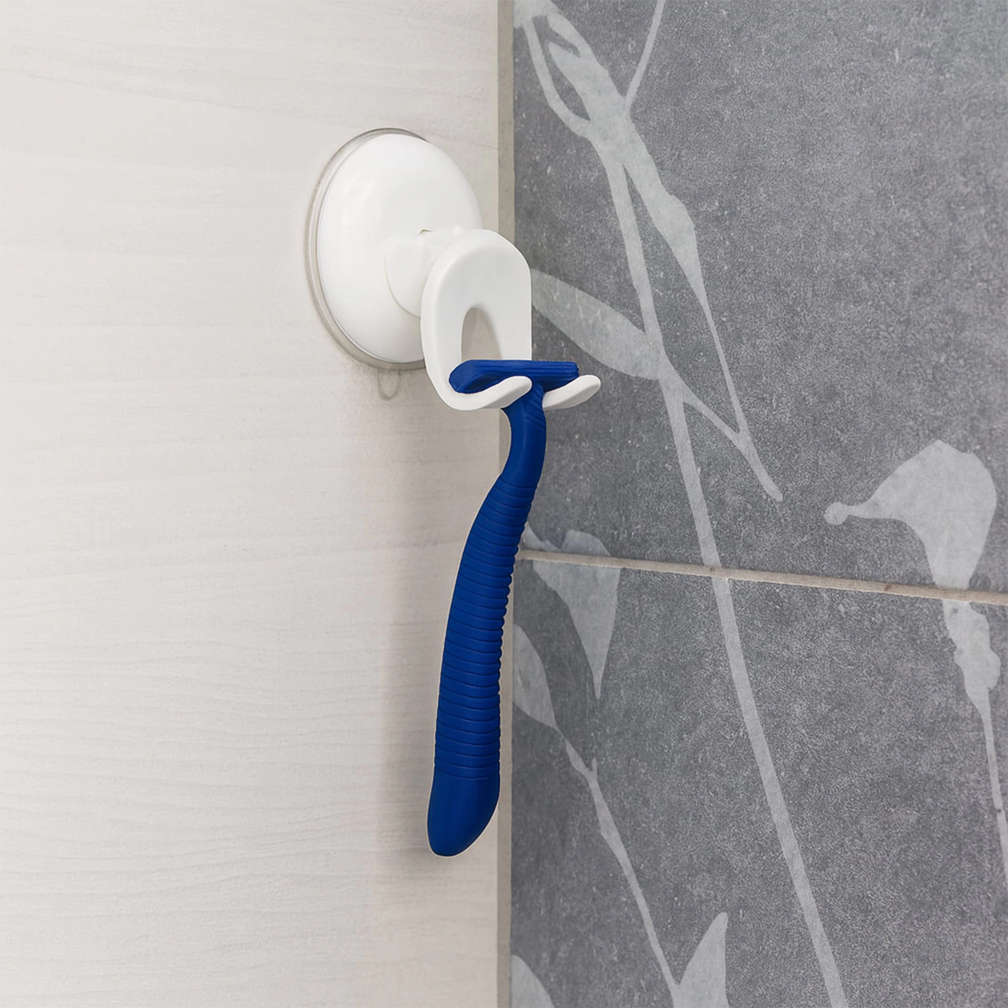 Evideco French Home Goods White Suction Razor Holder, No-Drill Shower Razor Rack
