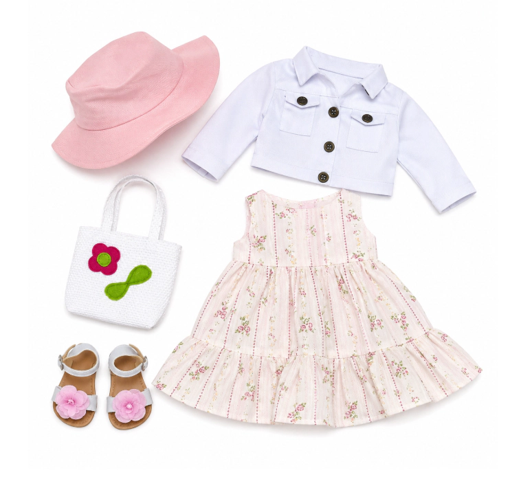 MBD® 18 Inch Doll Clothes- Summer Floral Dress Set with Shopping Bag and Sandals Fits 18 Inch Kennedy and Friends Dolls
