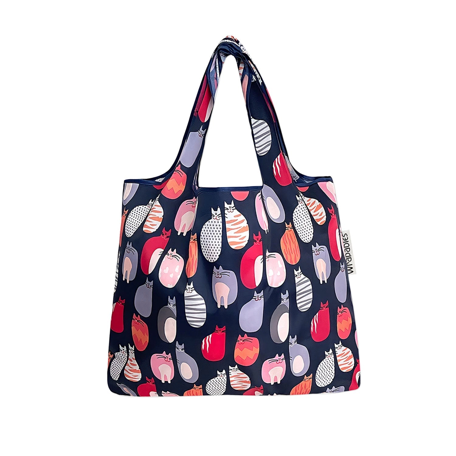 Wrapables Nylon Reusable Shopping Bags for Groceries (Set of 2) M, Stylish Kitties