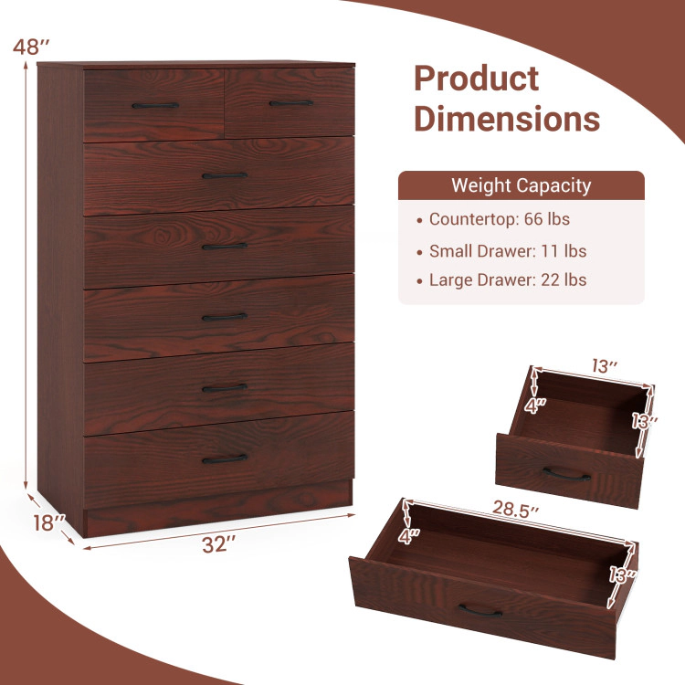 Hivvago 7-Drawer Tall Dresser With Metal Handles And Anti-Tipping Kits