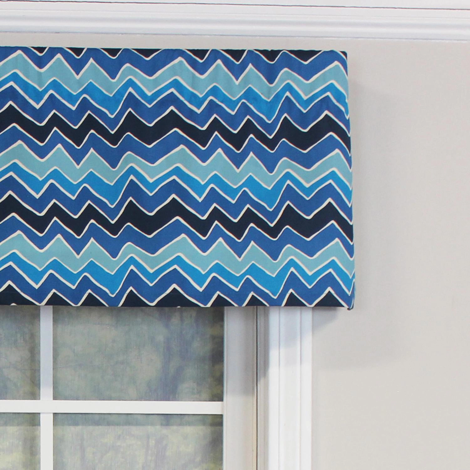 RLF Home See Saw Tailored 100% Cotton with Fully Lined 3" Rod Pocket Valnance for Windows 50" x 14" Blue