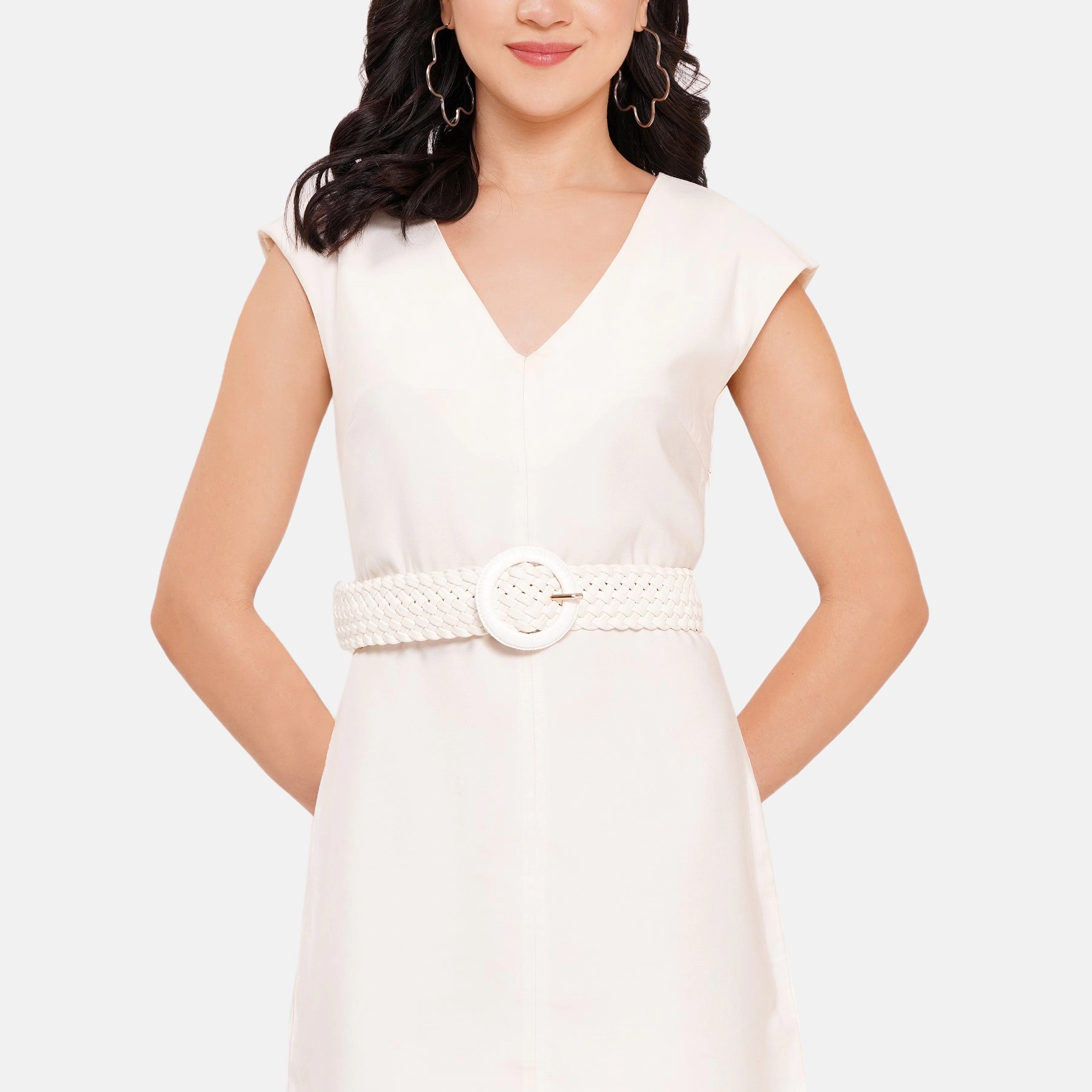AGP PARIS White Braided Round Buckle Women's Belt