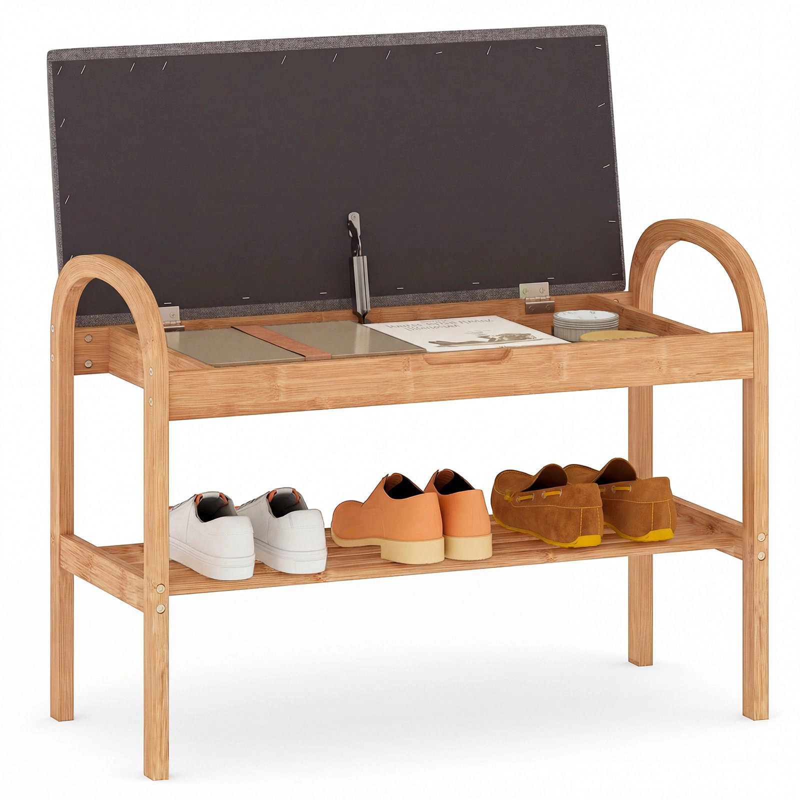 SlickBlue Entryway Shoe Storage Bench with Cushion and Shoe Shelf