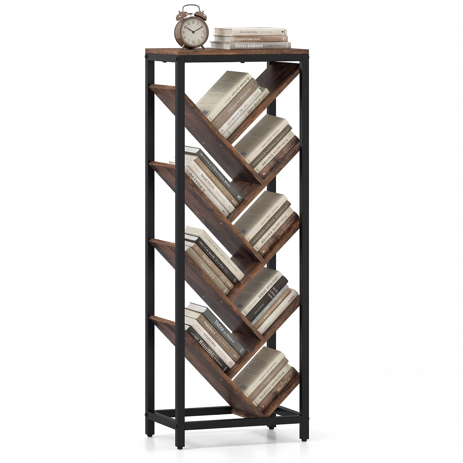 Costway Tree Bookshelf 9-Tier Freestanding Bookcase Corner Narrow Display Shelf for Home White & Gold
