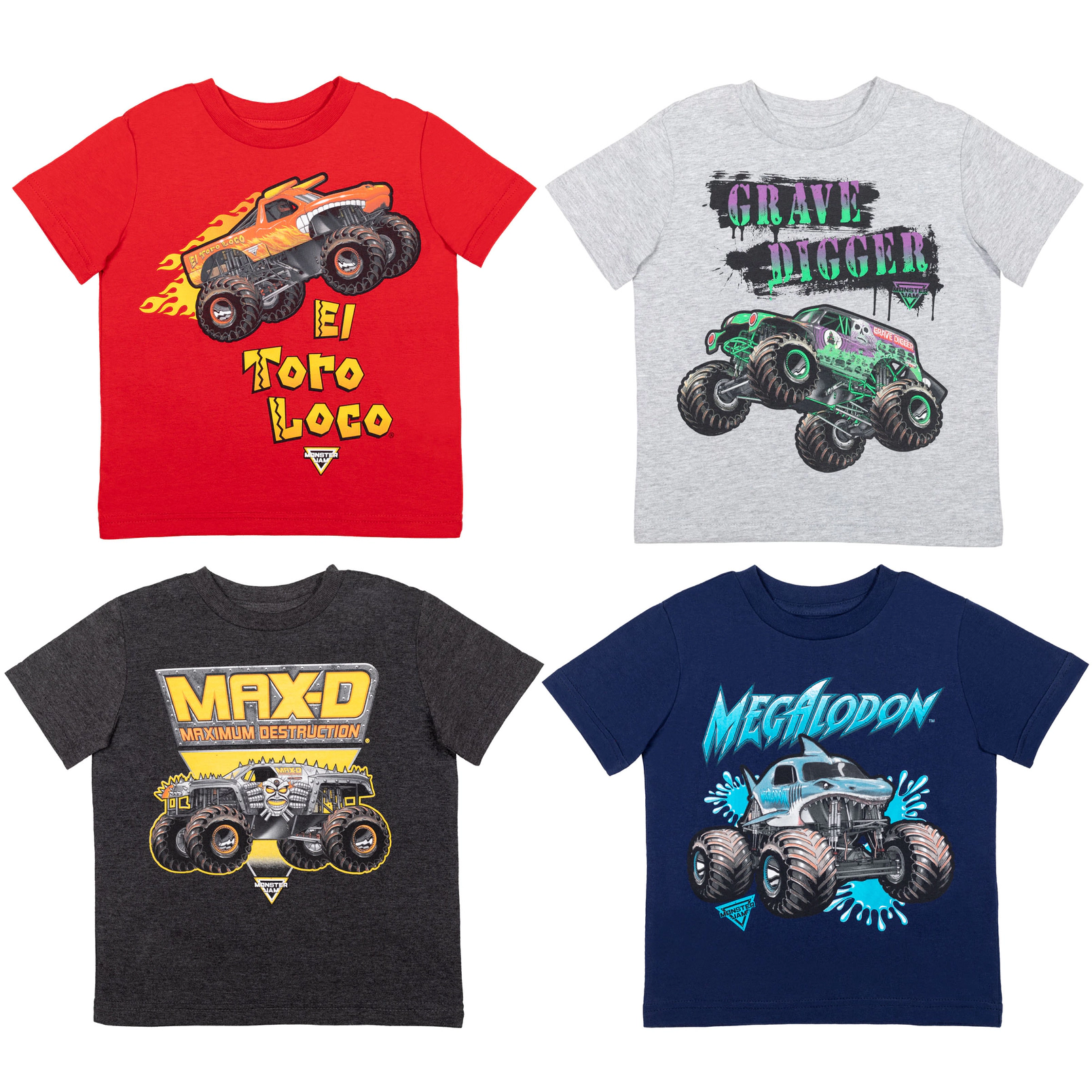 Monster Jam Boys' 4-Pack Short Sleeve Tees