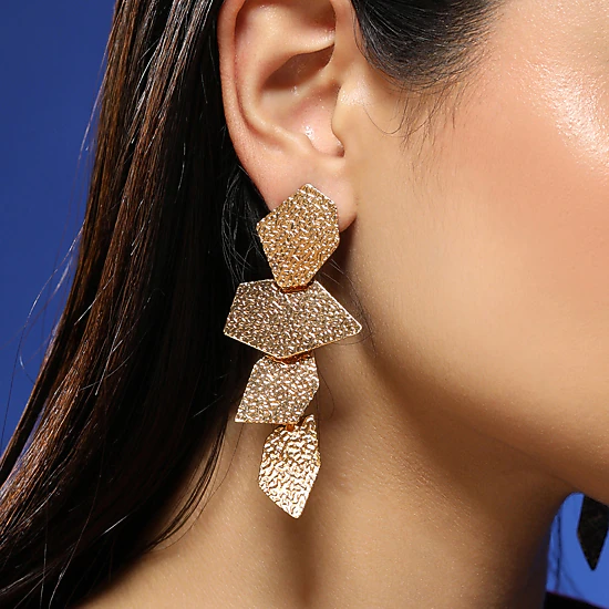 SOHI Women's The Dented-Geometric Drop Earrings - Antique Gold