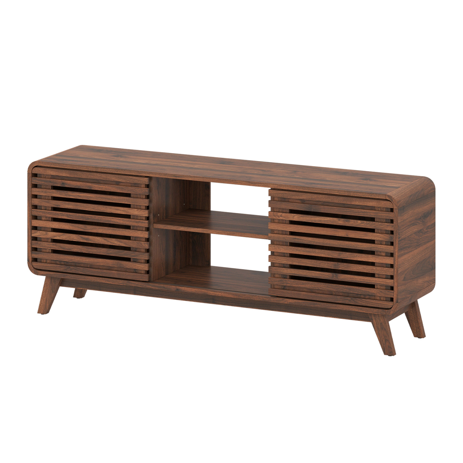 LJG Mid Century Modern Entertainment Center with Grille-Style Sliding Doors for Living Room