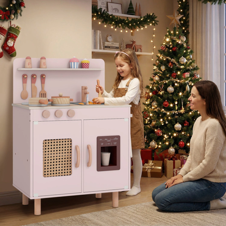 Hivvago Wooden Pretend Kitchen Playset with Realistic Ice Maker