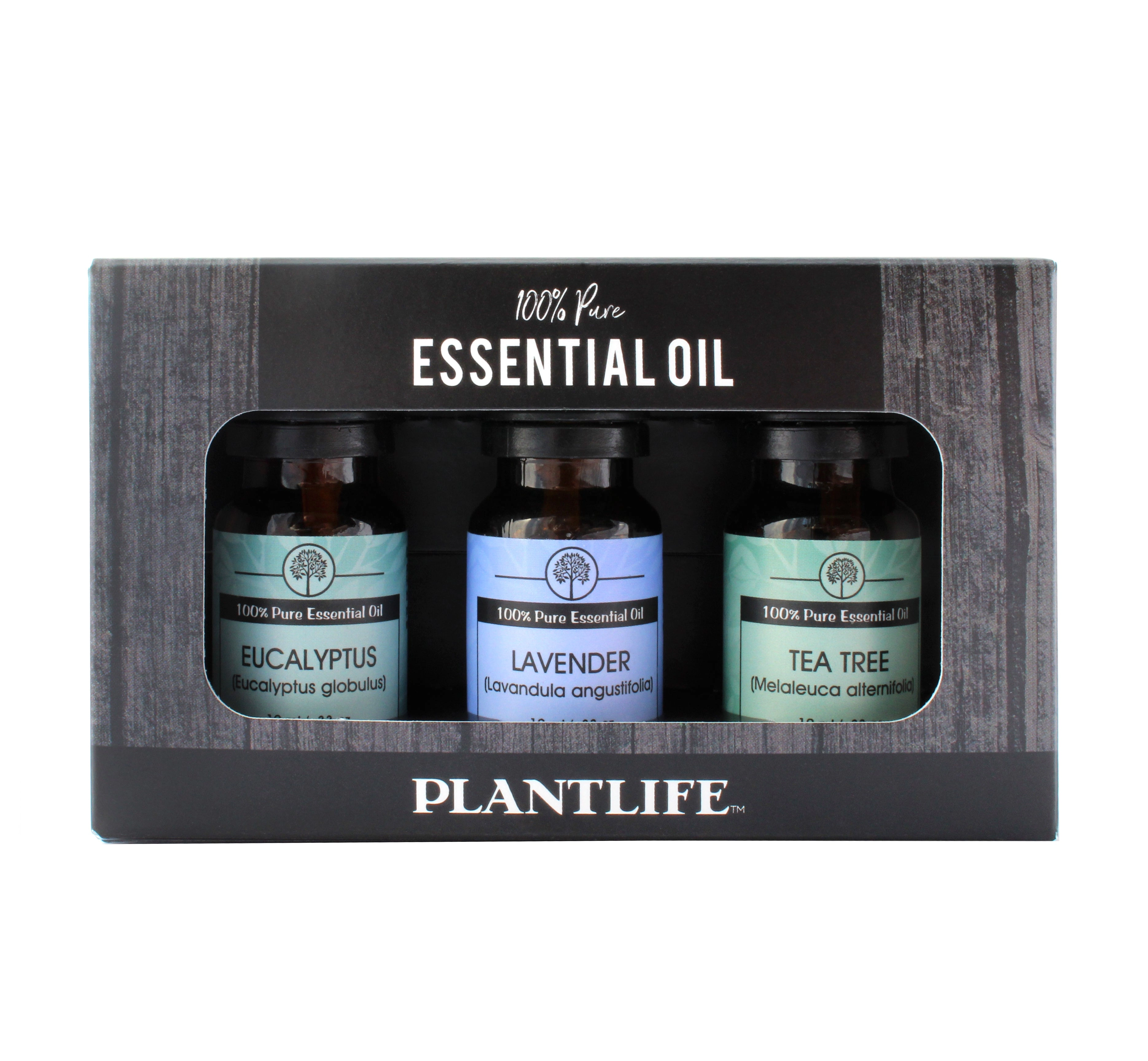 Plantlife Top Single Notes Essential Oil Set 3-Pack – Eucalyptus, Lavender & Tea Tree