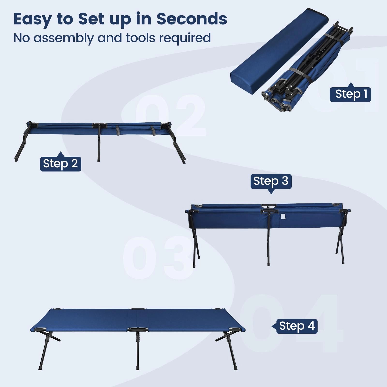 SUGIFT Iron X-Leg Folding Camping Cot Portable Bed 600D Oxford 300-lb Capacity 26.5-in Wide 6-in High Blue/Gray