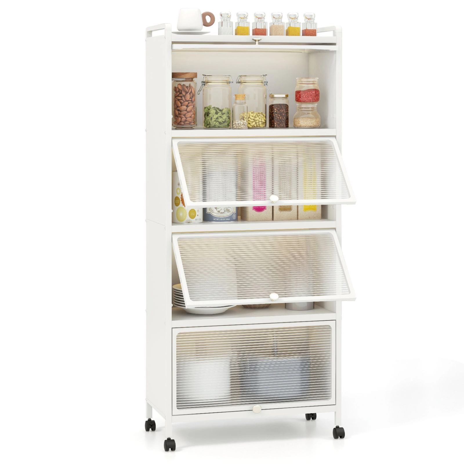 SUGIFT 5-Tier Kitchen Bakers Rack with Flip-Up PC Doors and Adjustable Foot Pads