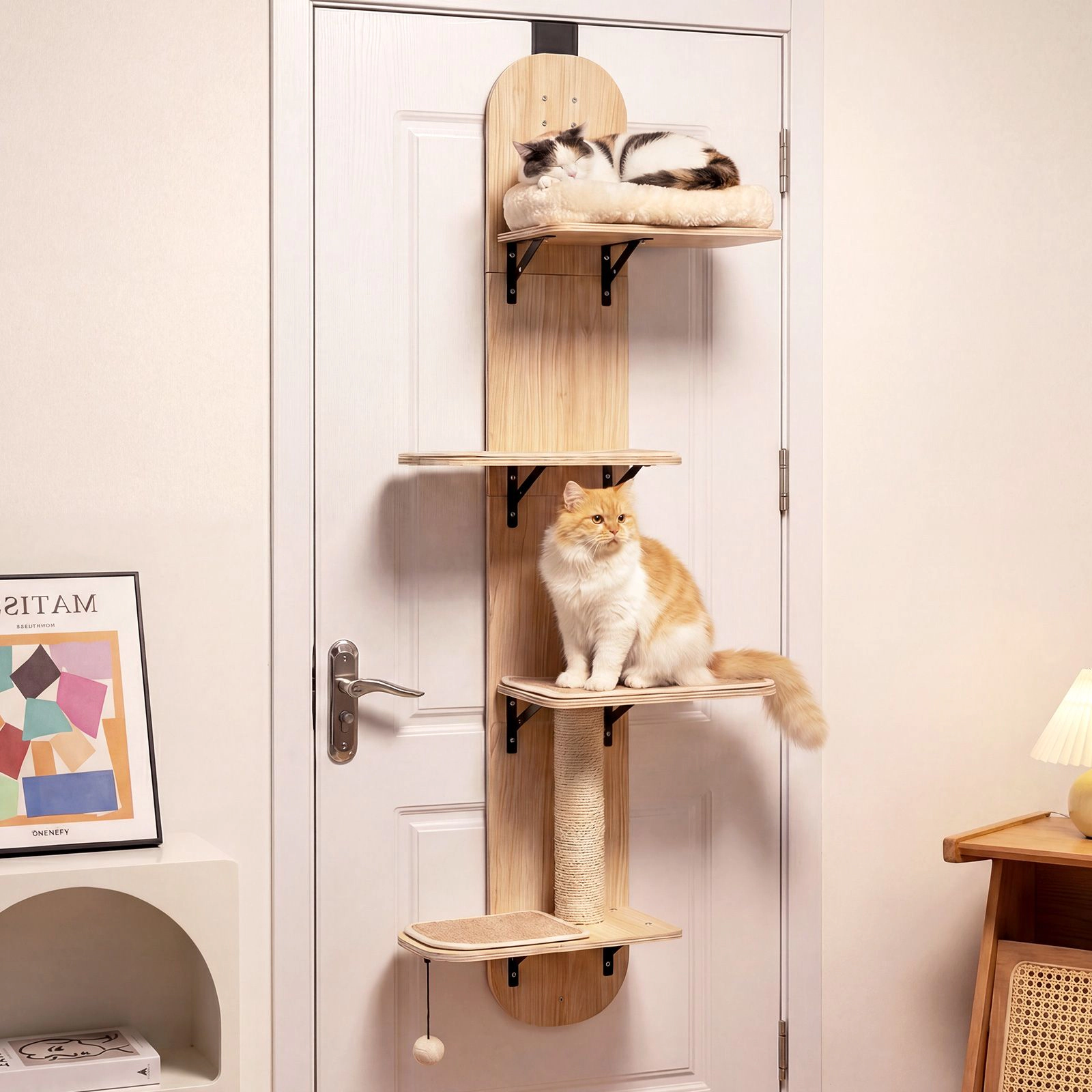 SlickBlue Over Door Cat Tree with 4-Tier Climbing Platforms and Scratcher
