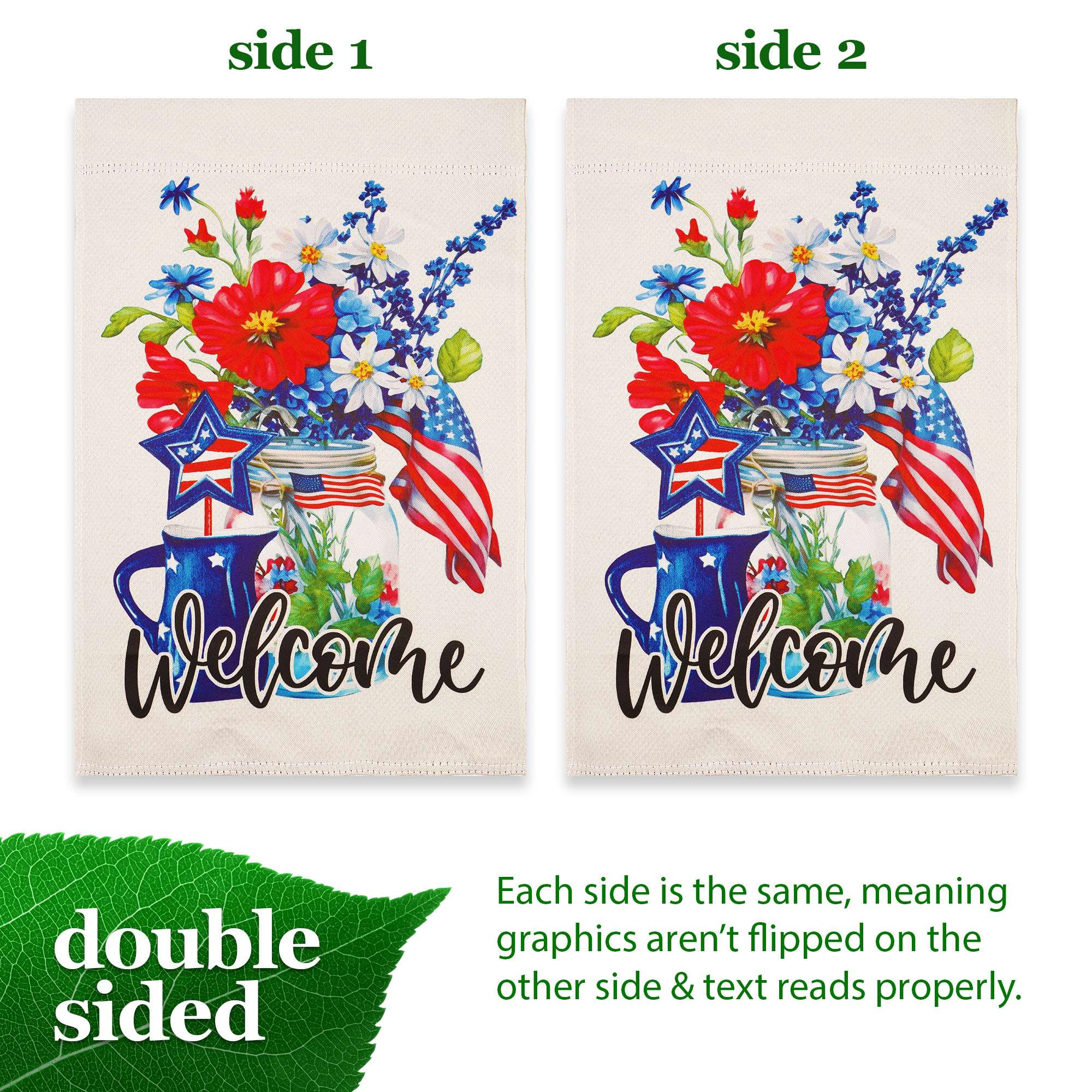 G128 Patriotic Mason Jar Garden Flag 12x18 in Double-Sided Independence Day Yard Decoration