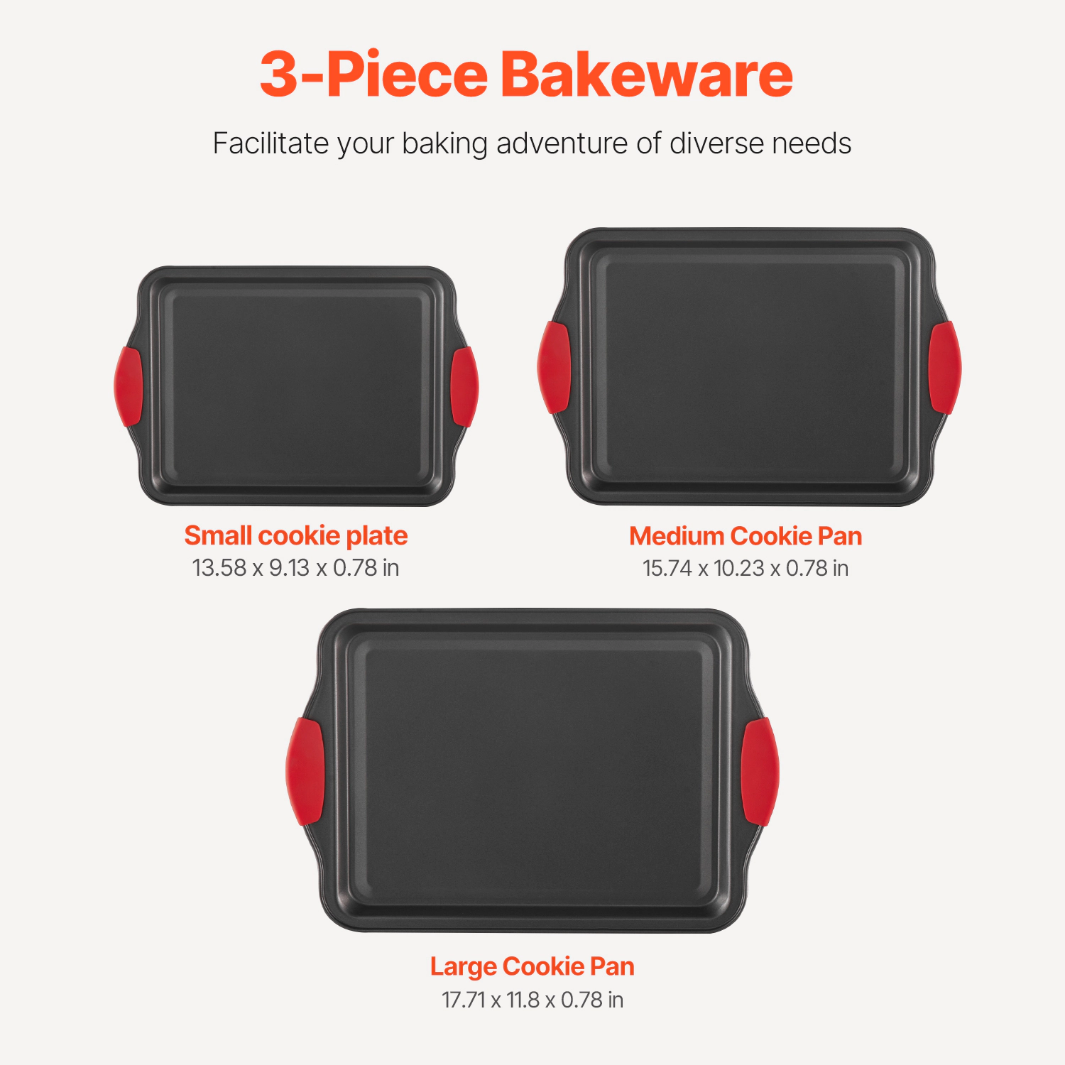 HONGGE 3-Piece Heavy-Duty Carbon Steel Baking Pans Set, Nonstick Stackable Oven Trays for & Roasting