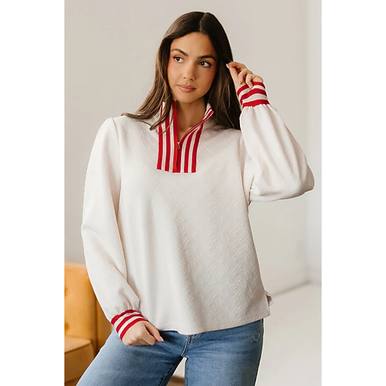Threaded Pear Women's Danna Zipped Collar Pullover Top