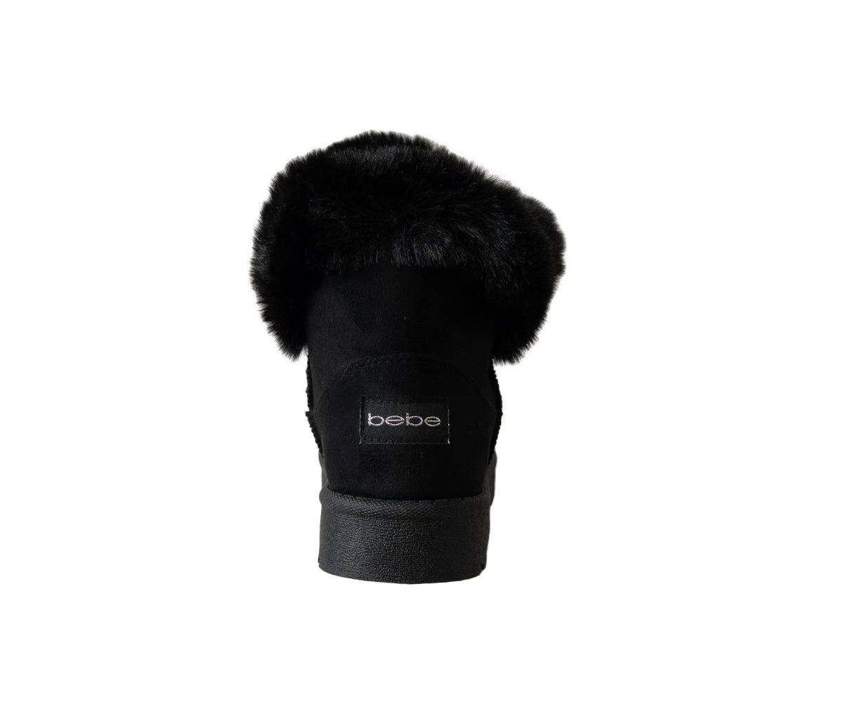 Bebe Women's Faux Fur Trim Boot with Charm Detail