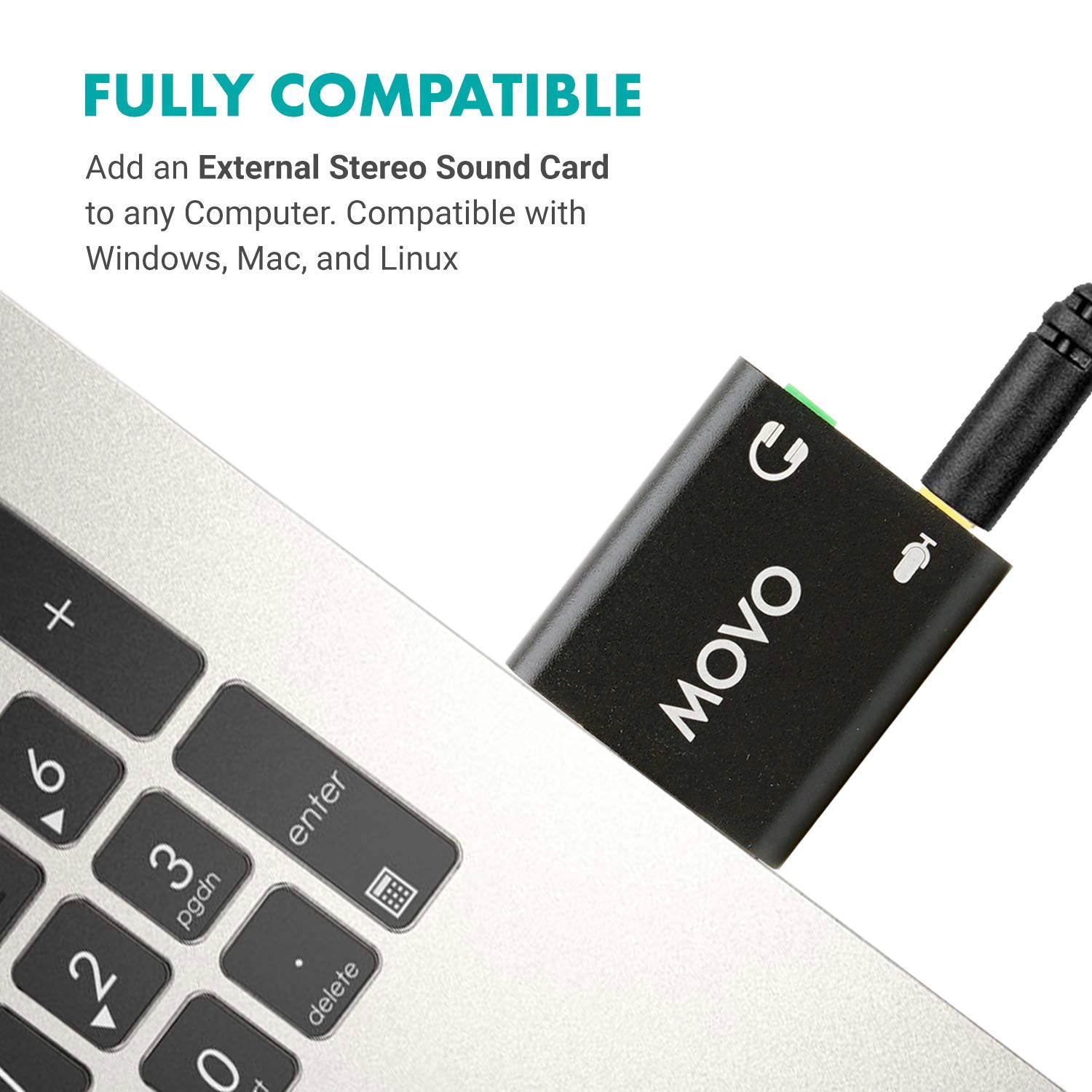 Movo USB-AC 3.5mm TRS Microphone to USB 2.0 Stereo Audio External Sound Card Adapter for PC and Mac. USB Sound Card