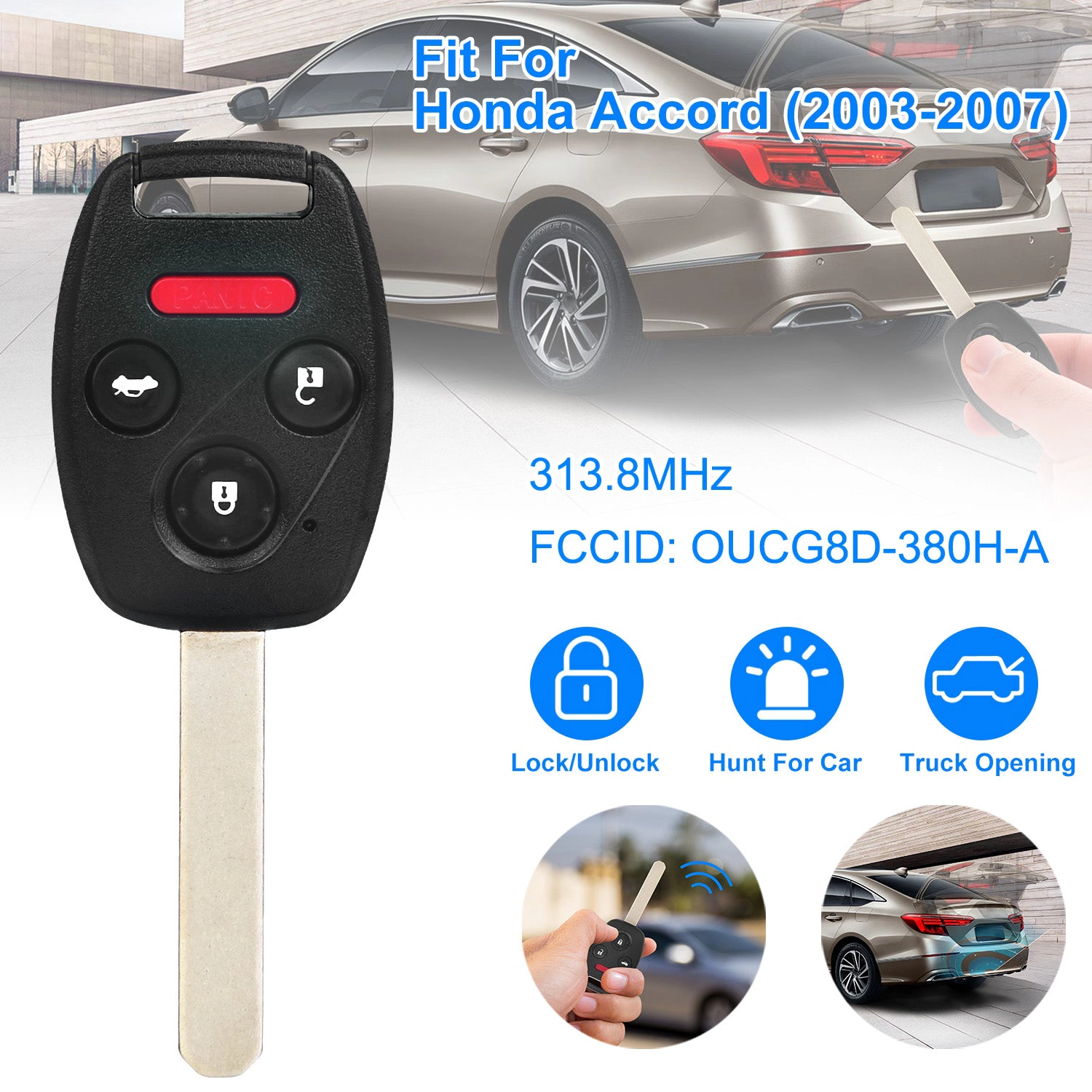 GBruno Remote Key Fob Shell For Honda Accord 2003-2007