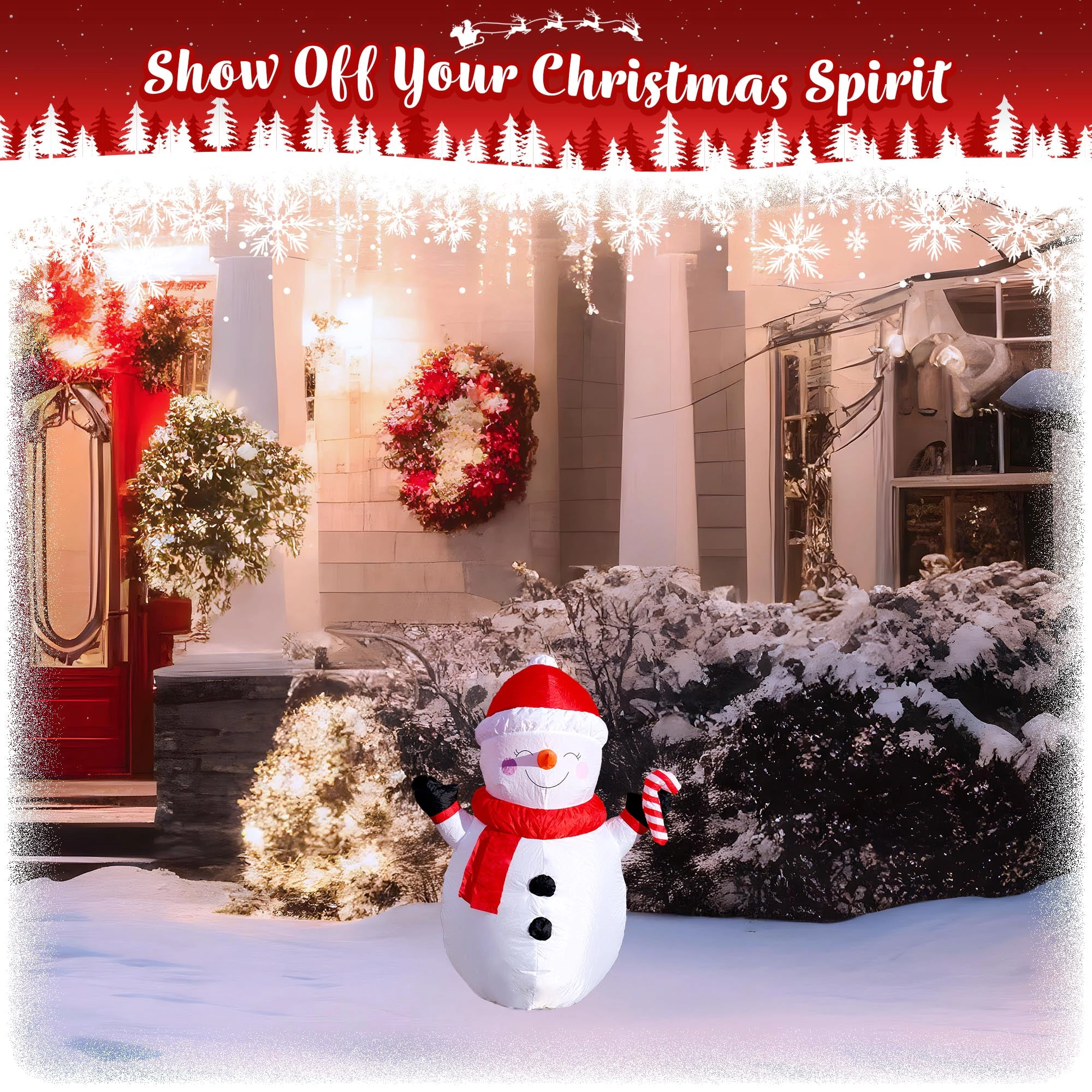 G128 3.5 ft Snowman Inflatable with Candy Canes and LED Lights - Fast Inflate, Weather-Resistant