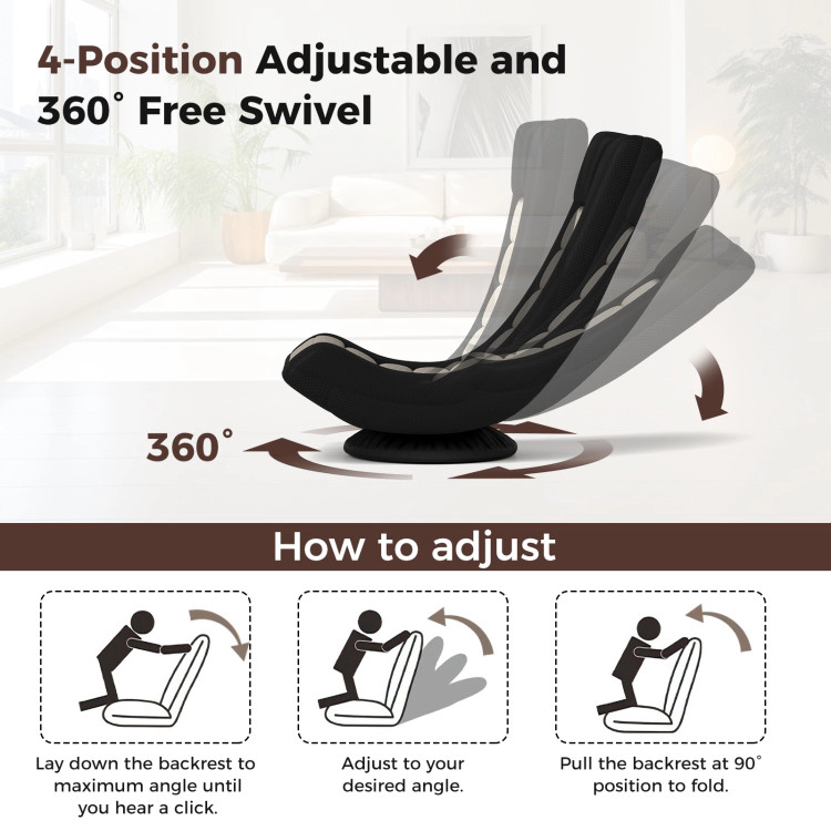 Hivvago 360Â° Swivel Gaming Chair With 4 Adjustable Position-Black And Gray