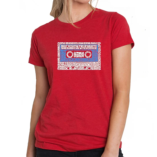 LA Pop Art Women's Cotton/Poly Blend Word Art T-Shirt - 80s One Hit Wonders
